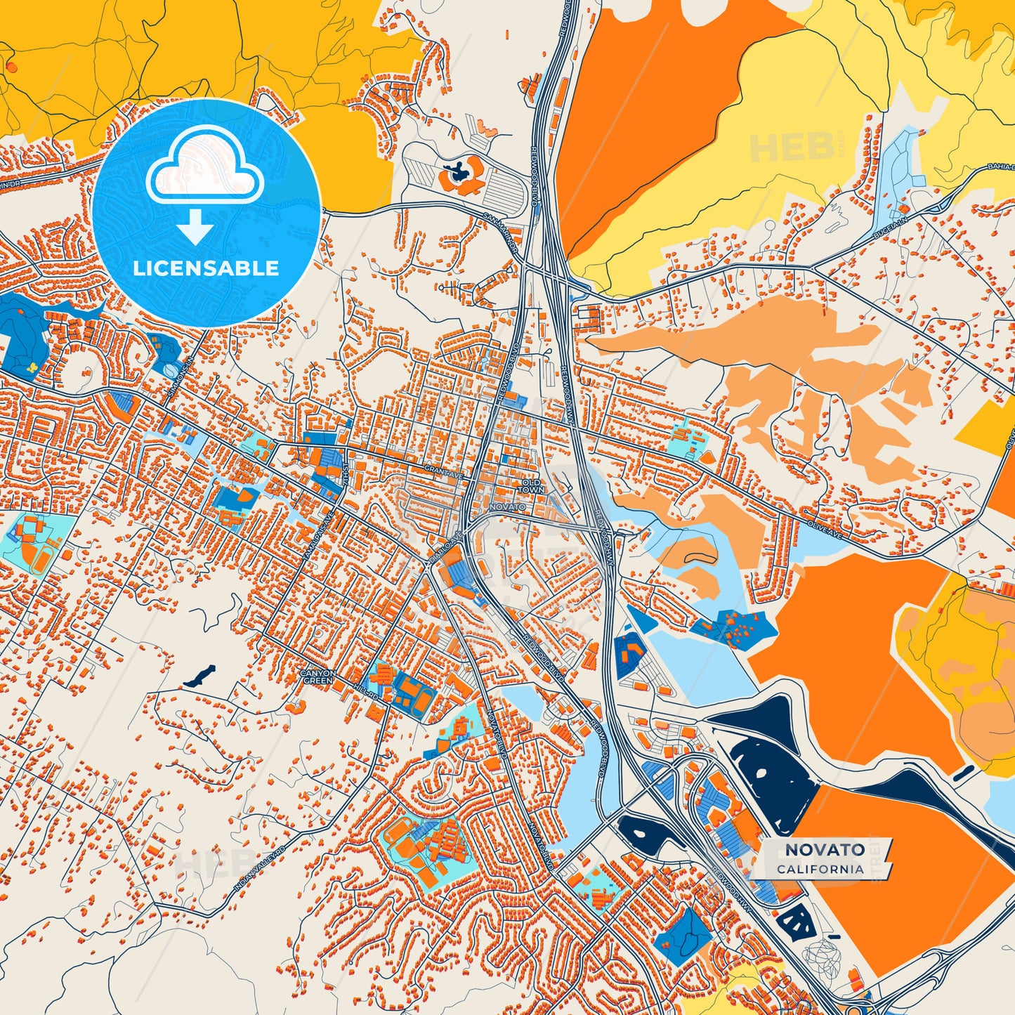 Canvas Print Template of Novato Street Map