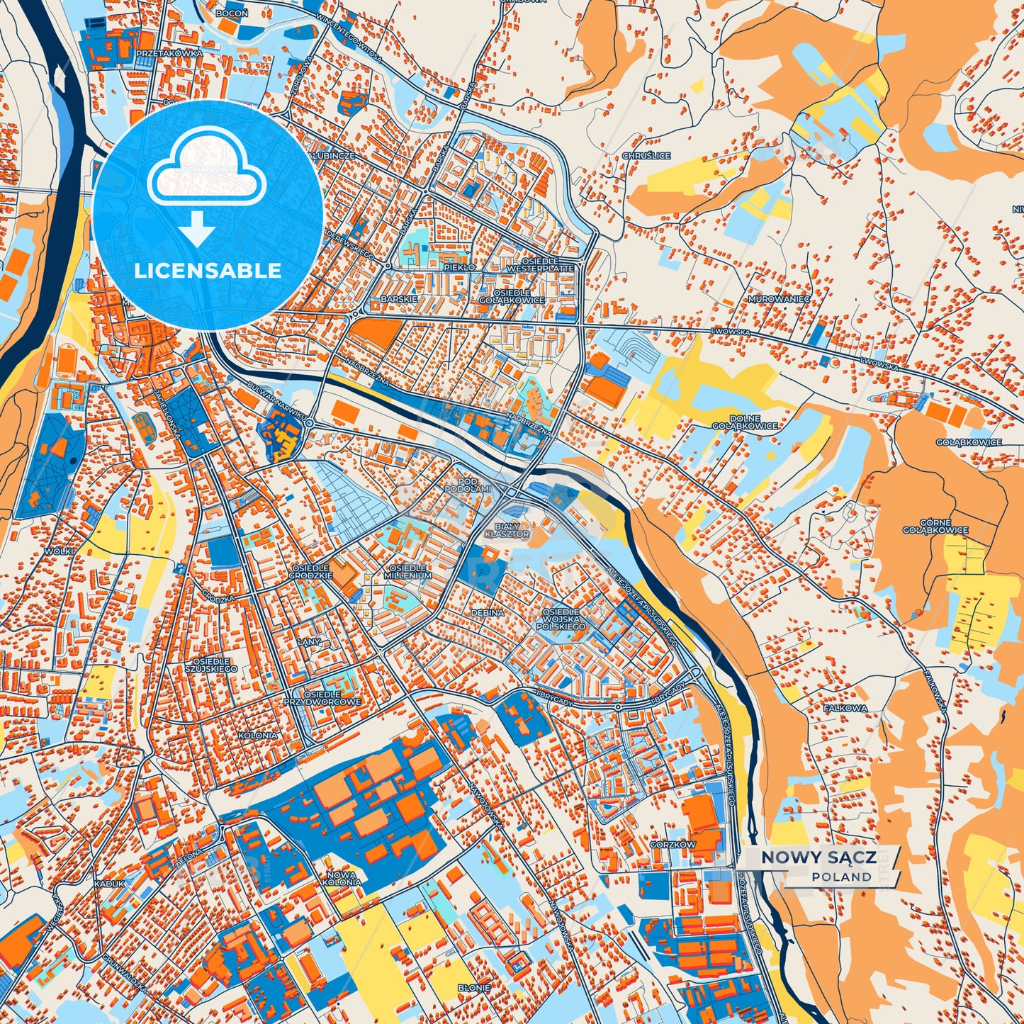 Canvas Print Template of Nowy Sącz Street Map
