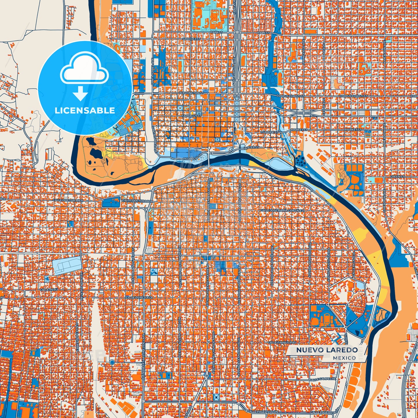 Canvas Print Template of Nuevo Laredo Street Map