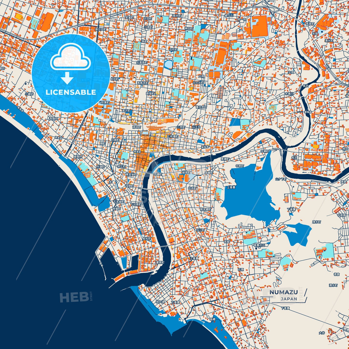 Canvas Print Template of Numazu Street Map