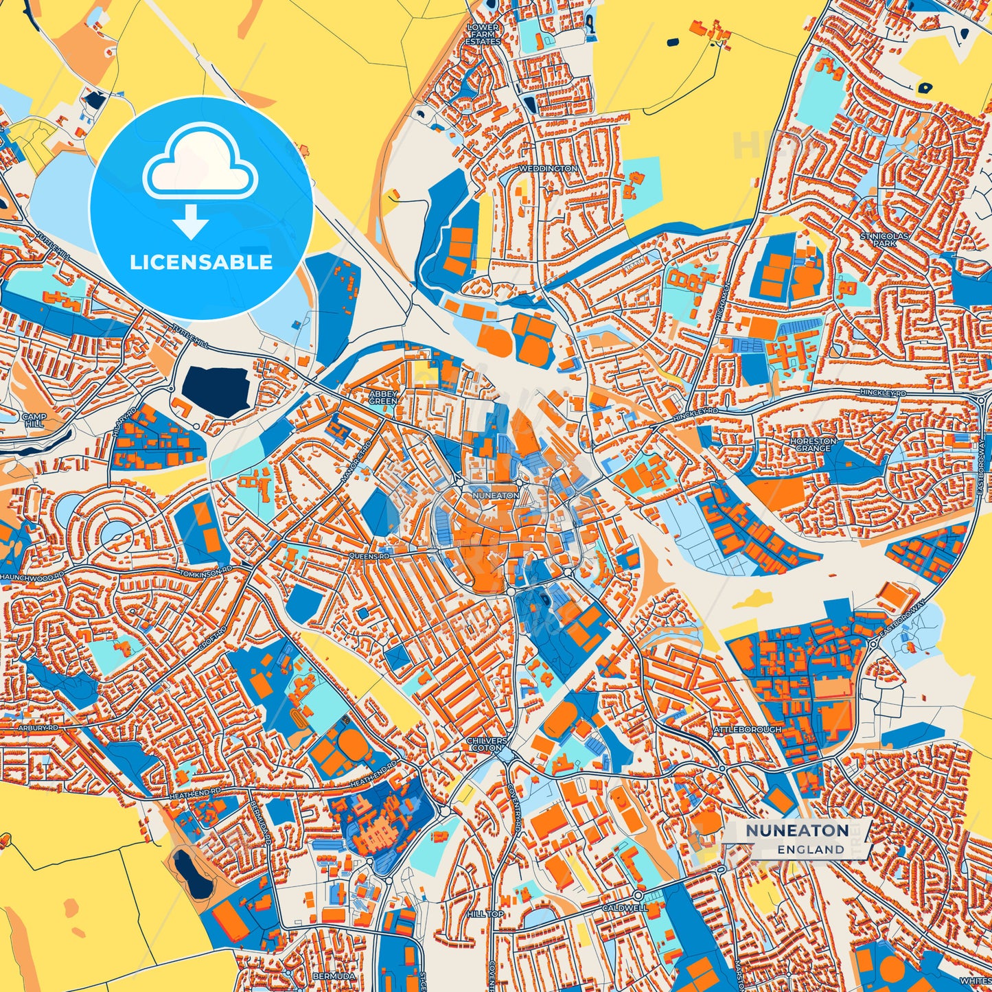 Canvas Print Template of Nuneaton Street Map