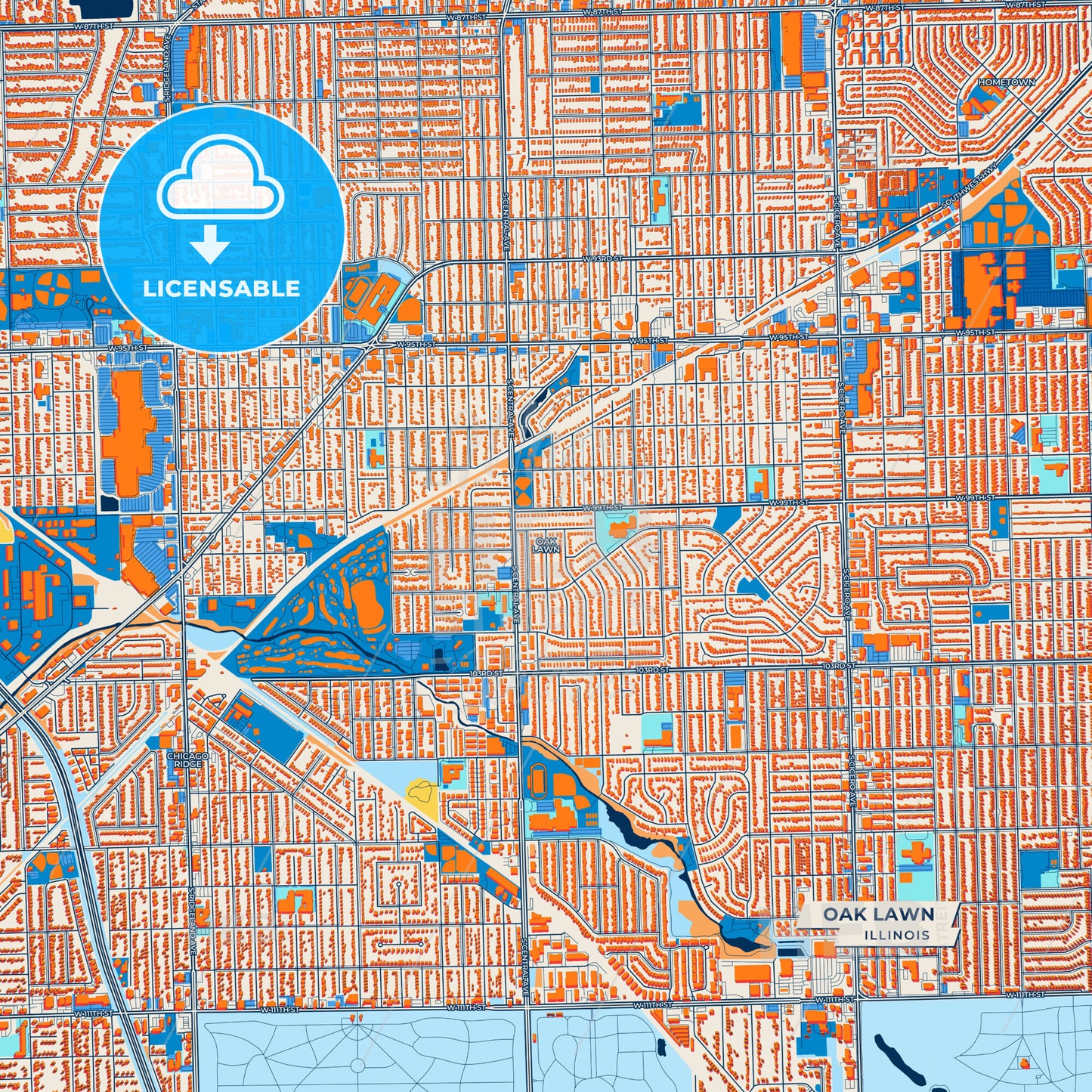 Canvas Print Template of Oak Lawn Street Map