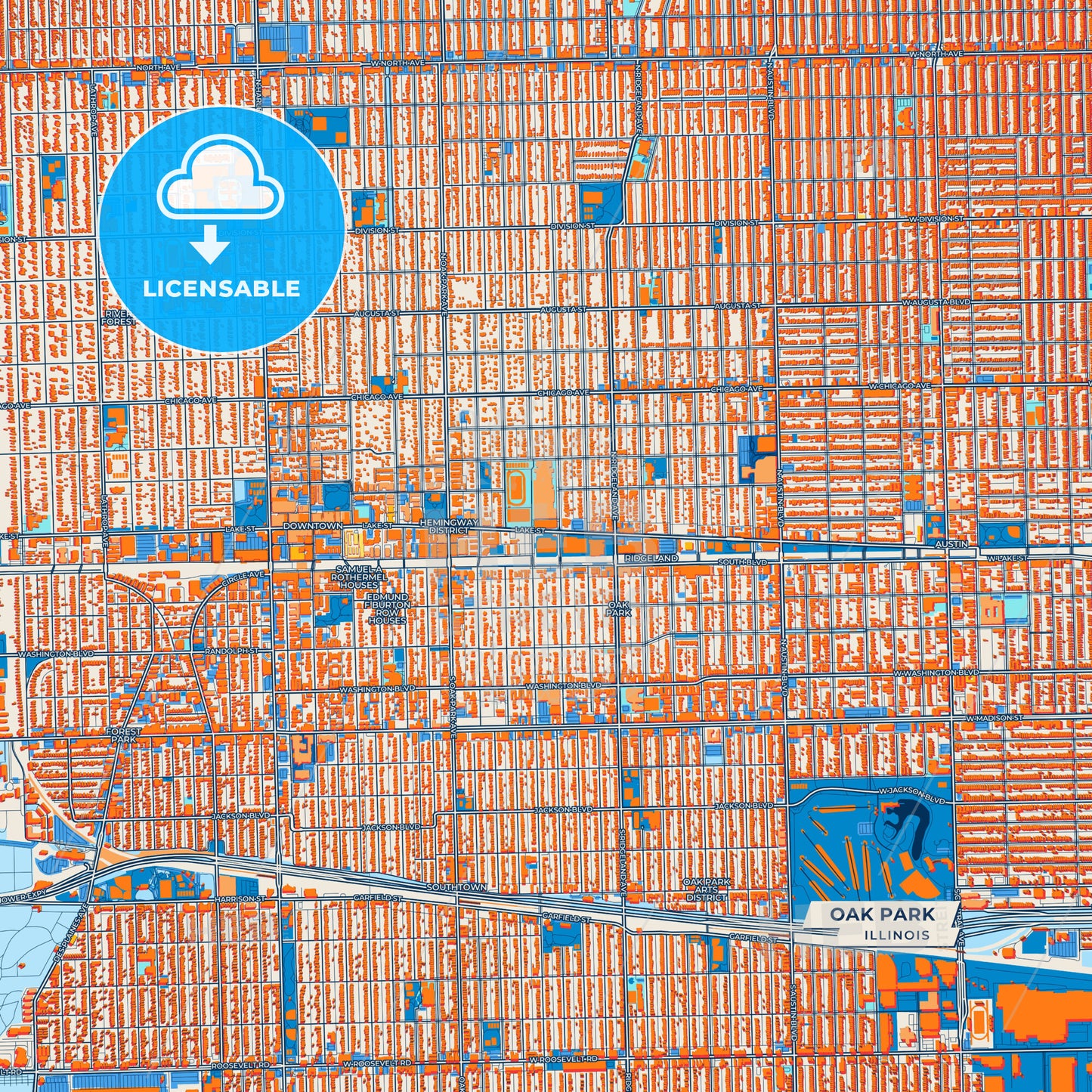 Canvas Print Template of Oak Park Street Map