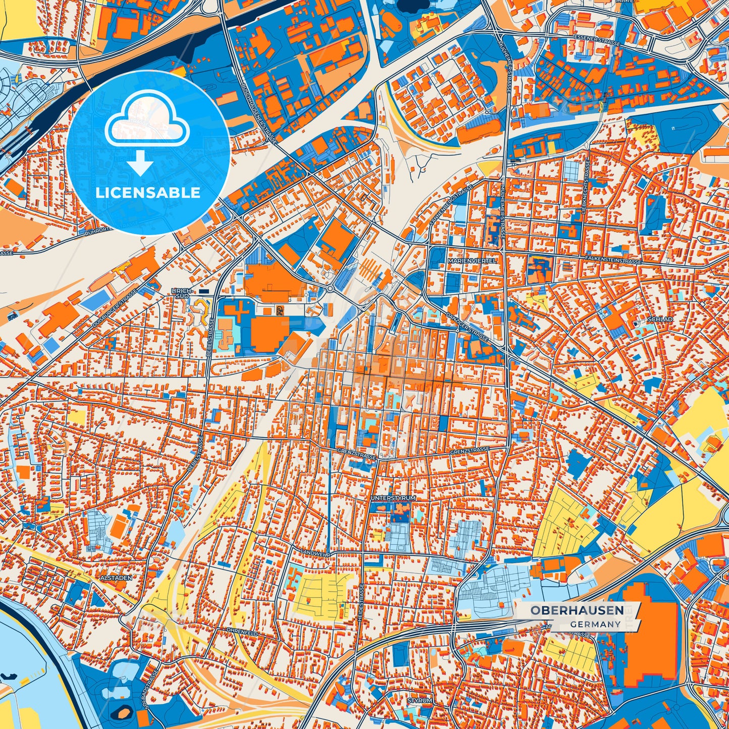 Canvas Print Template of Oberhausen Street Map