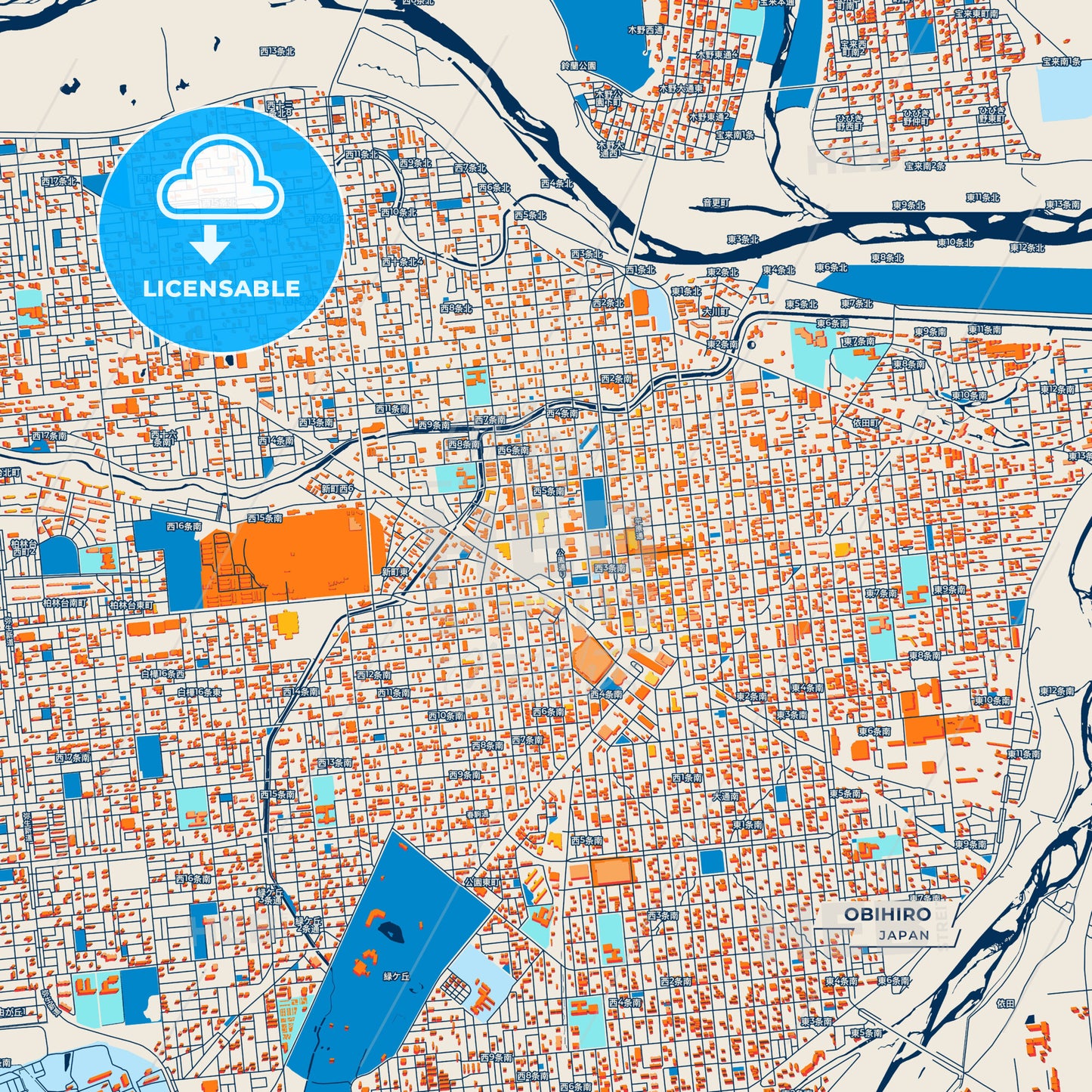 Canvas Print Template of Obihiro Street Map