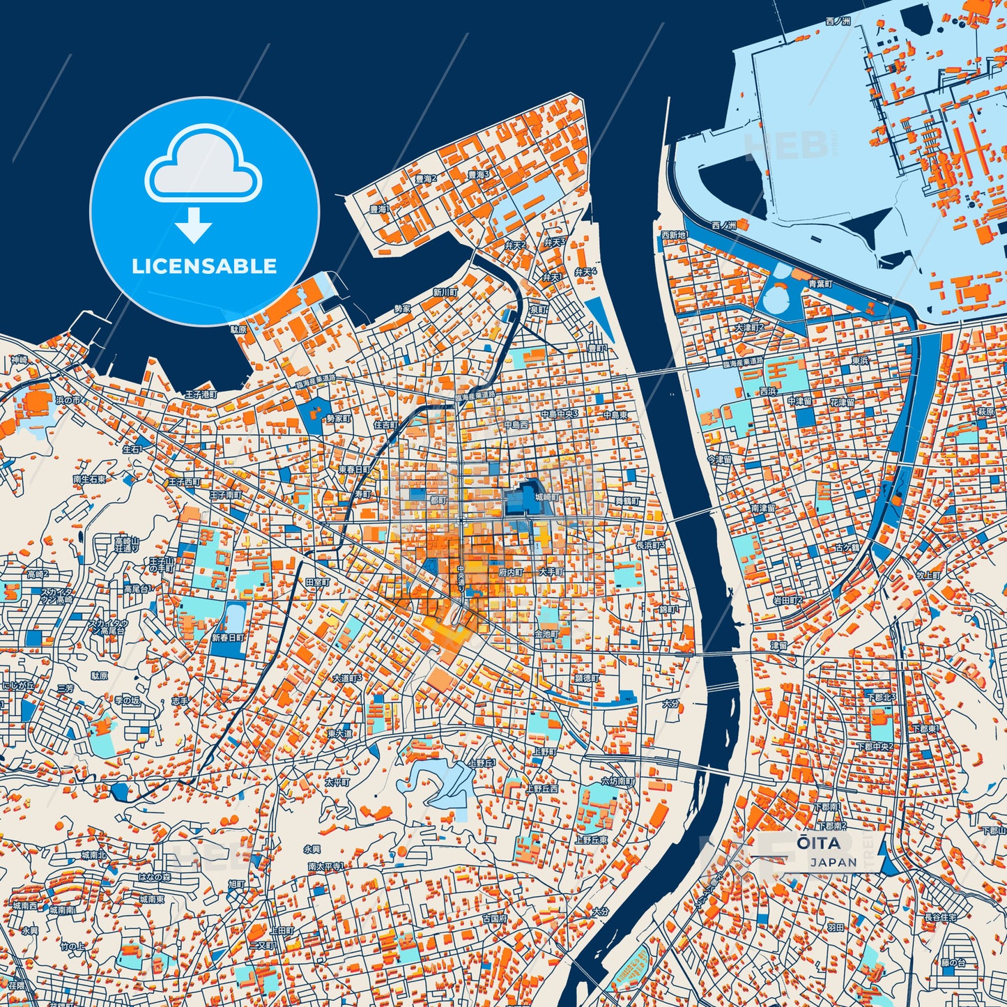 Canvas Print Template of Ōita Street Map