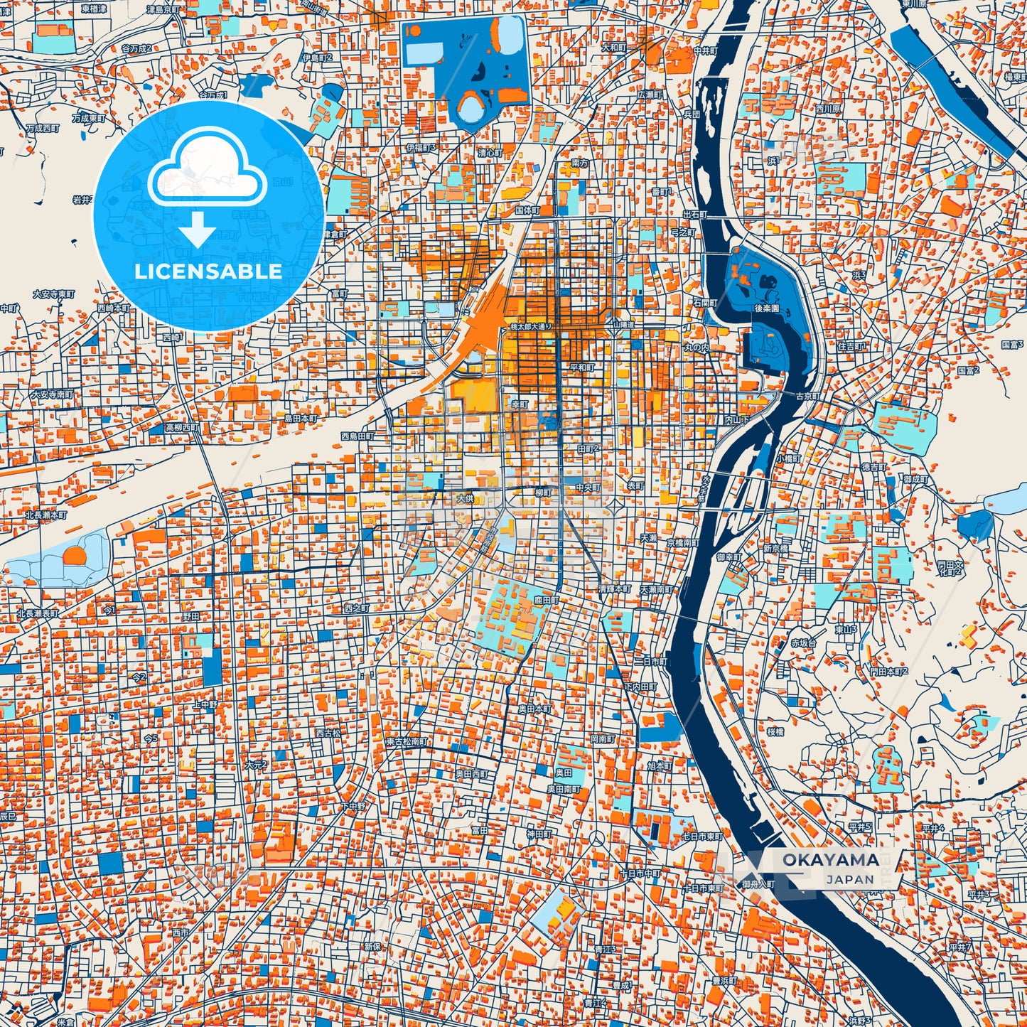 Canvas Print Template of Okayama Street Map