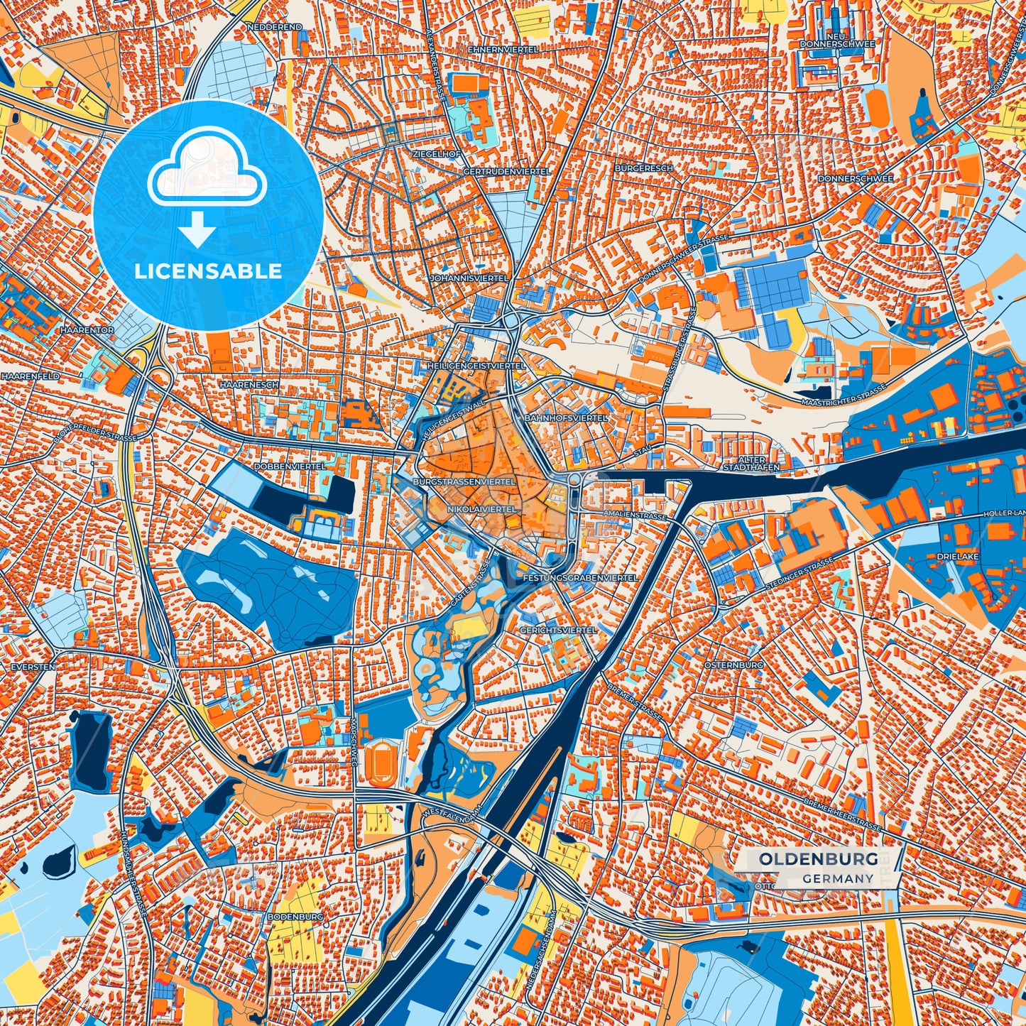 Canvas Print Template of Oldenburg Street Map