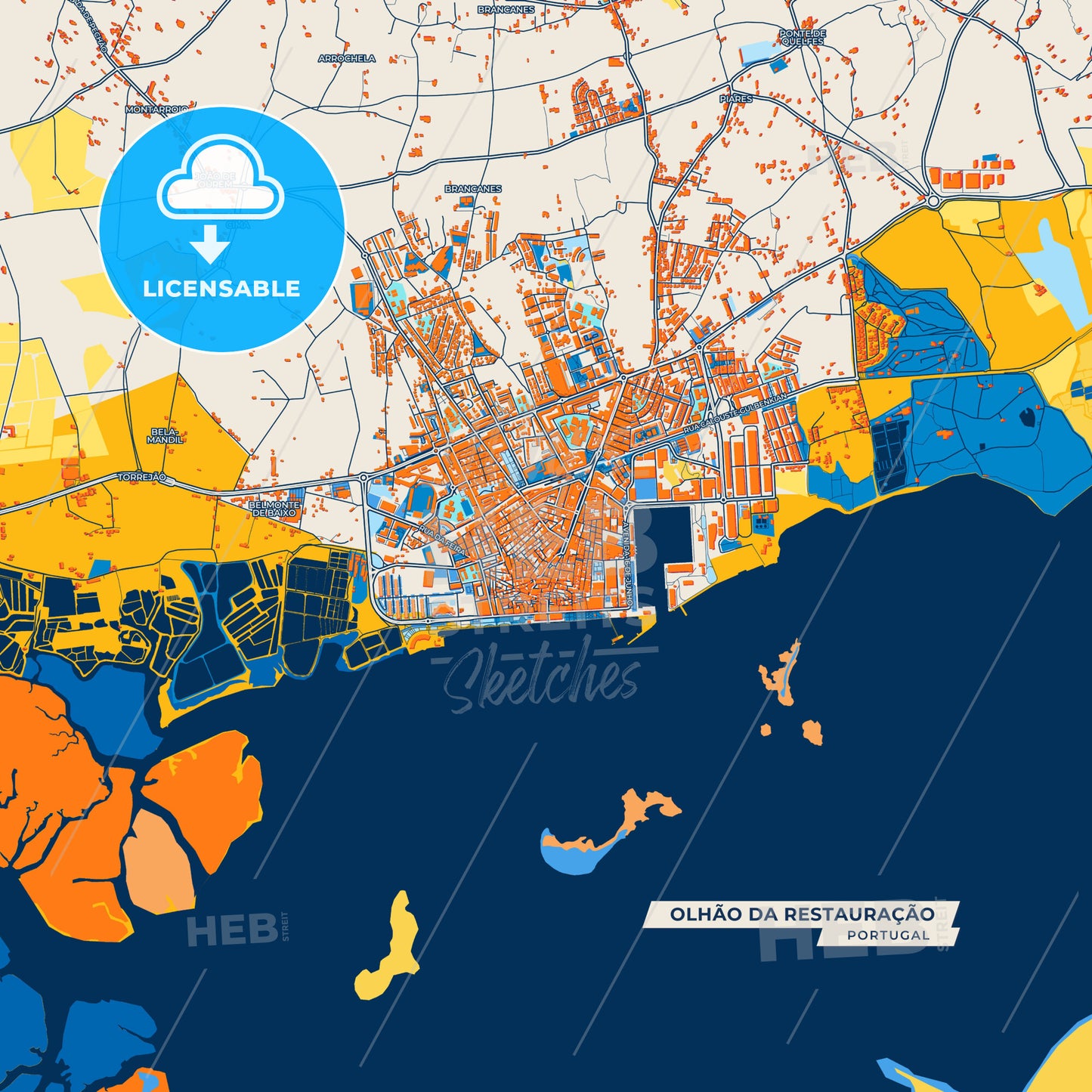 Canvas Print Template of Olhão da Restauração Street Map