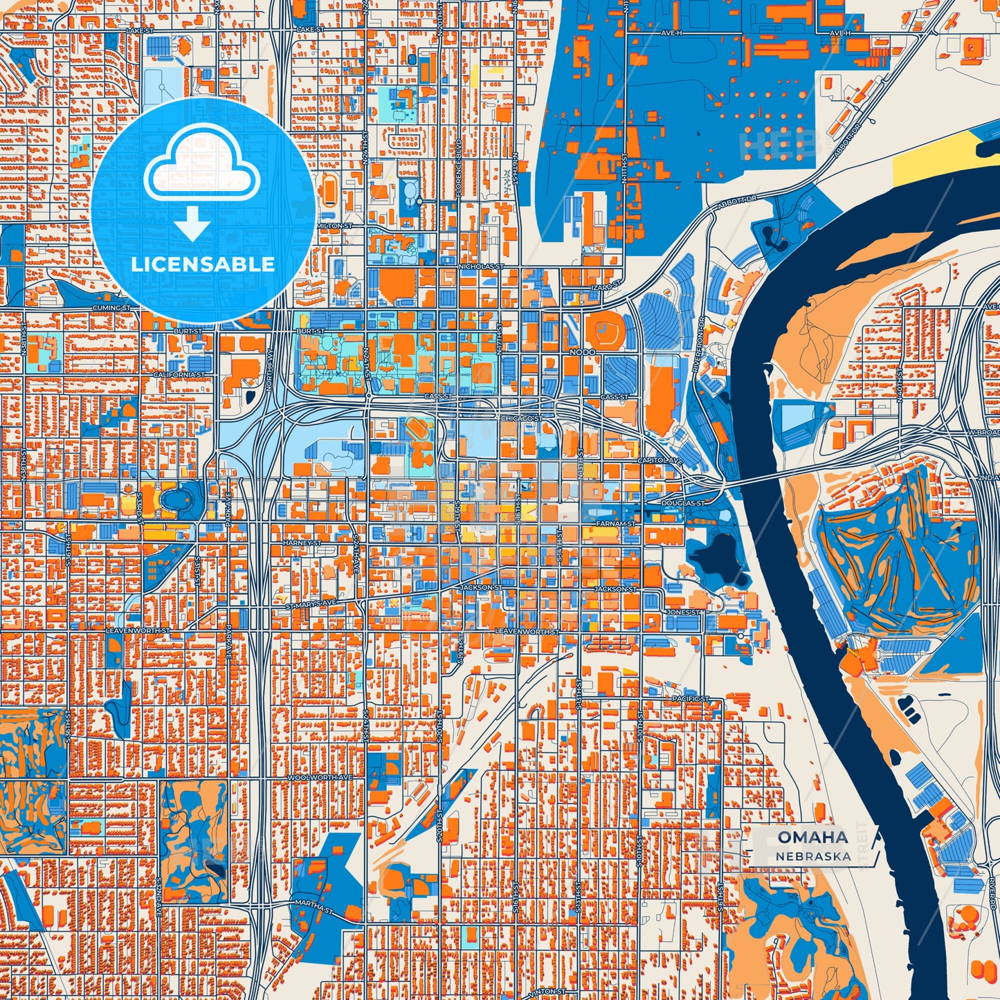 Canvas Print Template of Omaha Street Map
