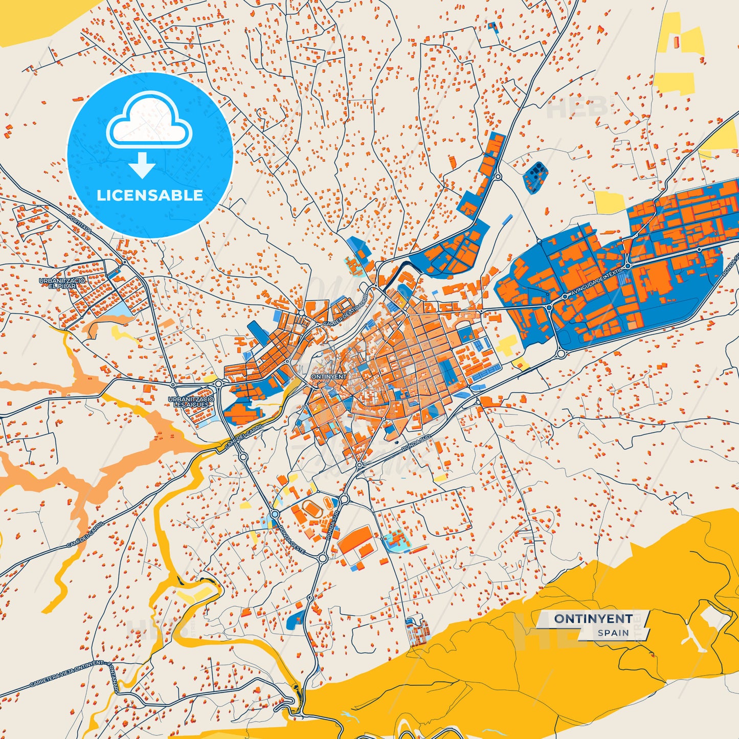 Canvas Print Template of Ontinyent Street Map
