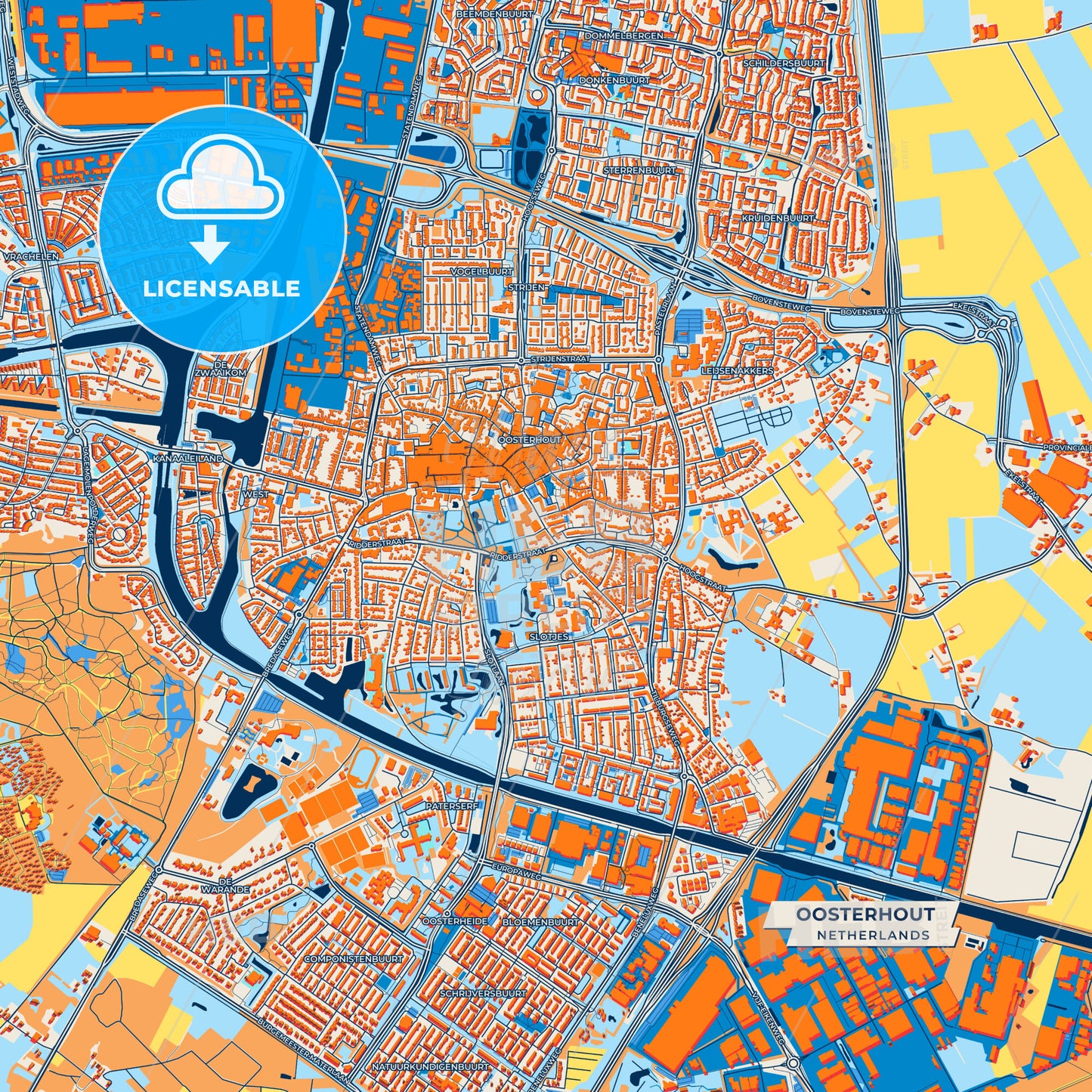 Canvas Print Template of Oosterhout Street Map