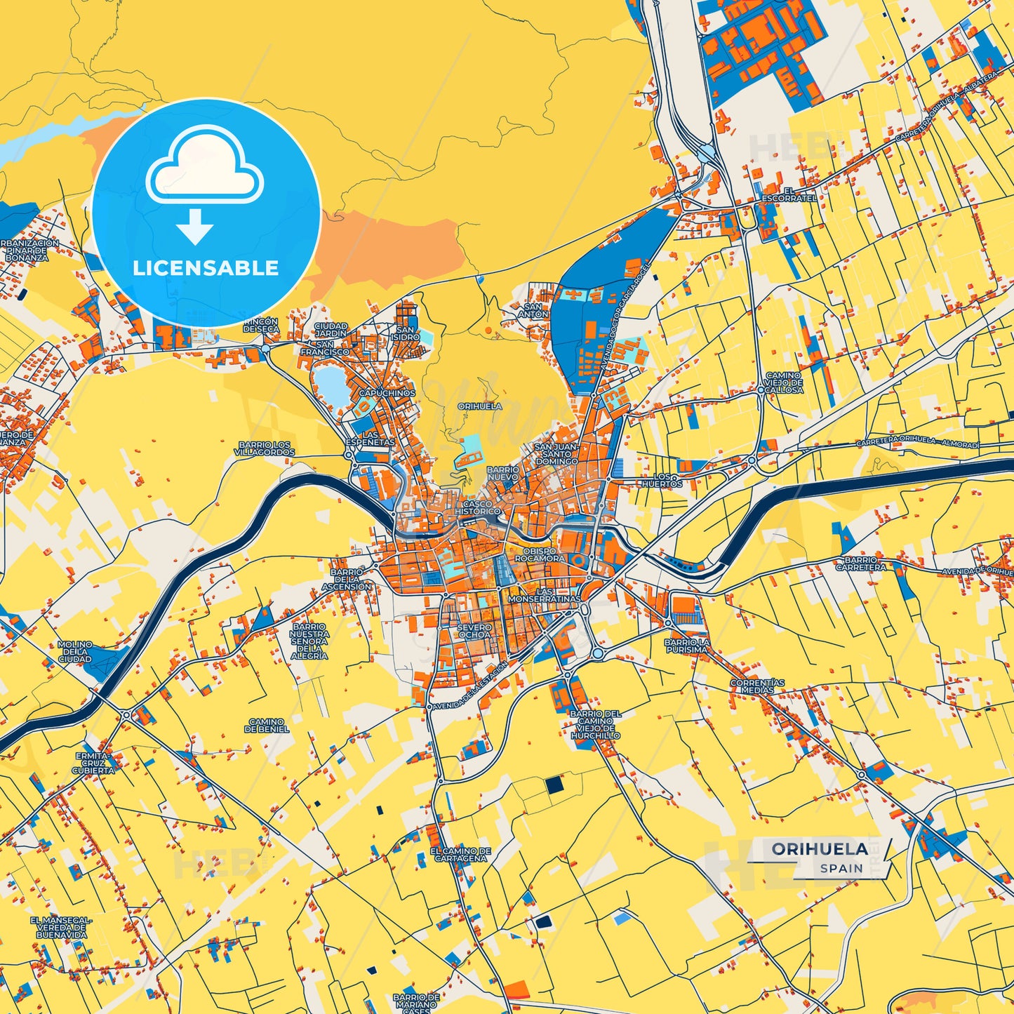 Canvas Print Template of Orihuela Street Map
