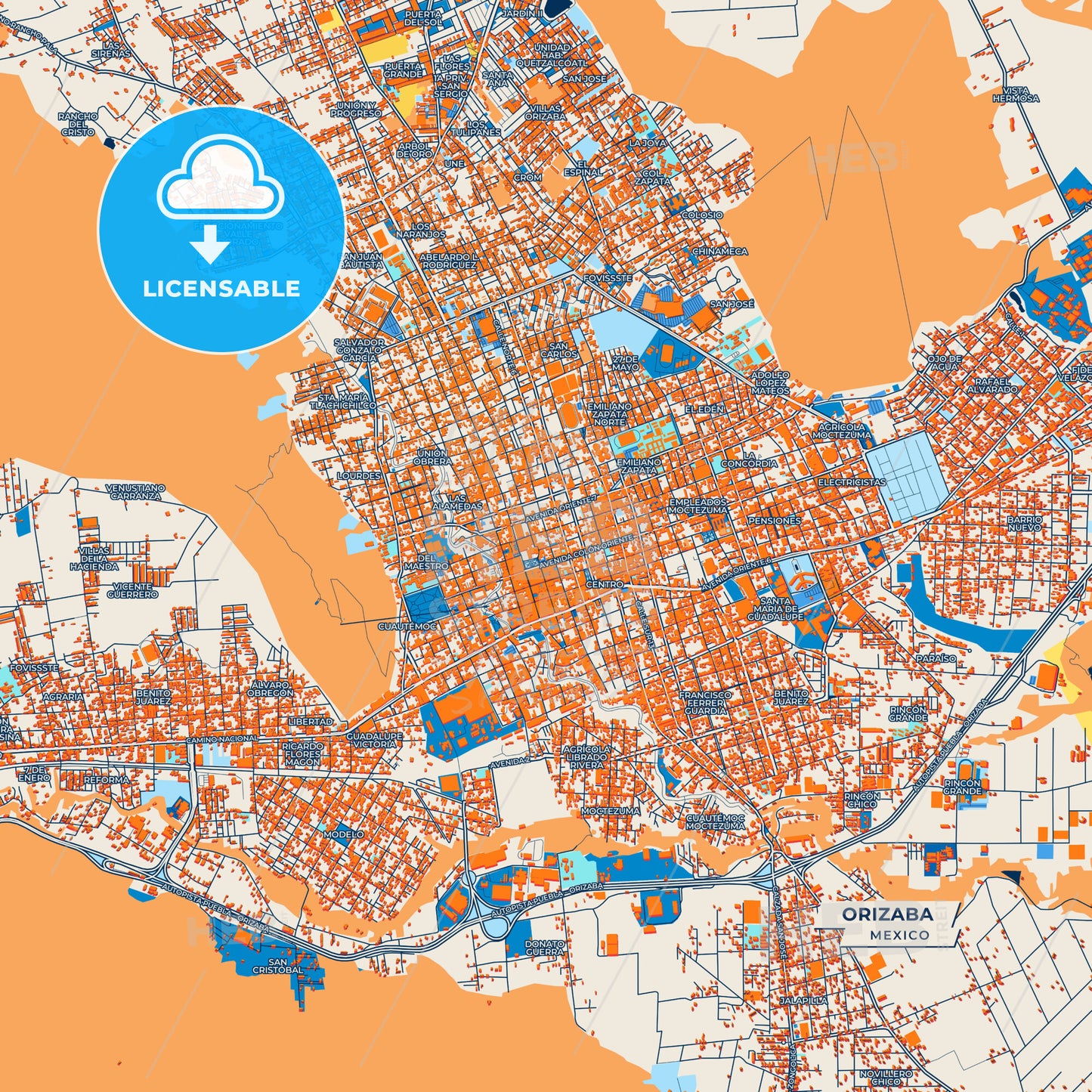 Canvas Print Template of Orizaba Street Map