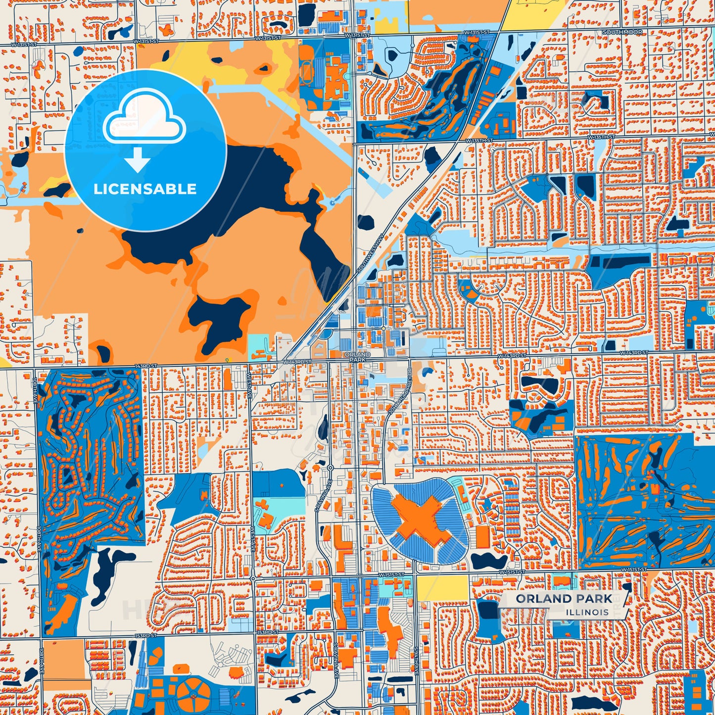 Canvas Print Template of Orland Park Street Map