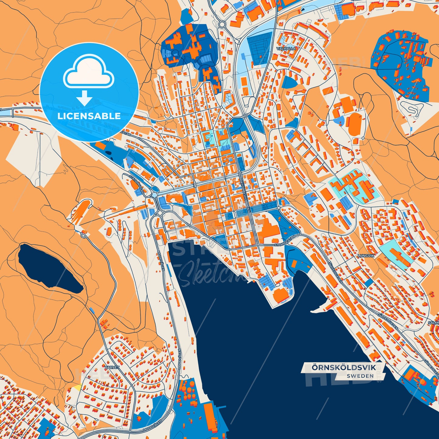 Canvas Print Template of Örnsköldsvik Street Map