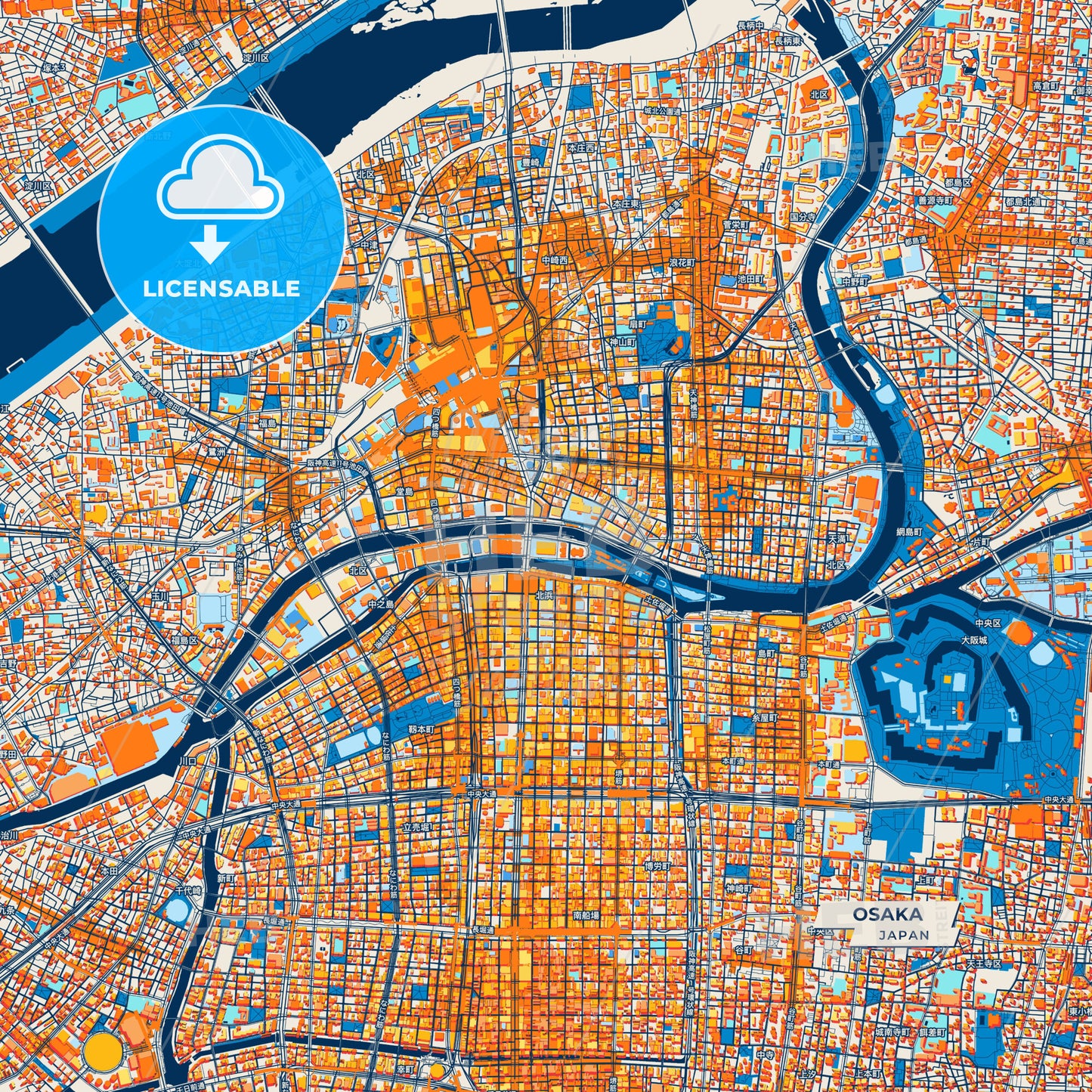 Canvas Print Template of Osaka Street Map
