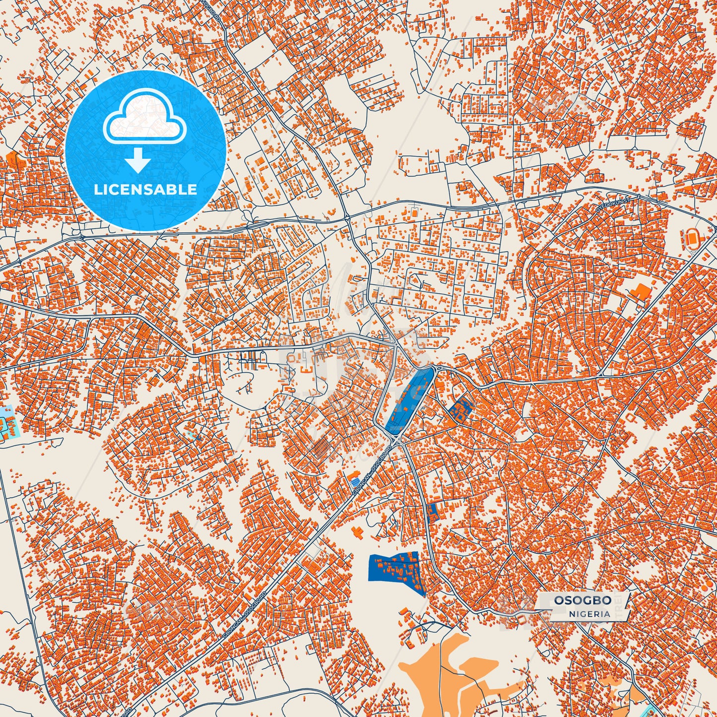 Canvas Print Template of Osogbo Street Map