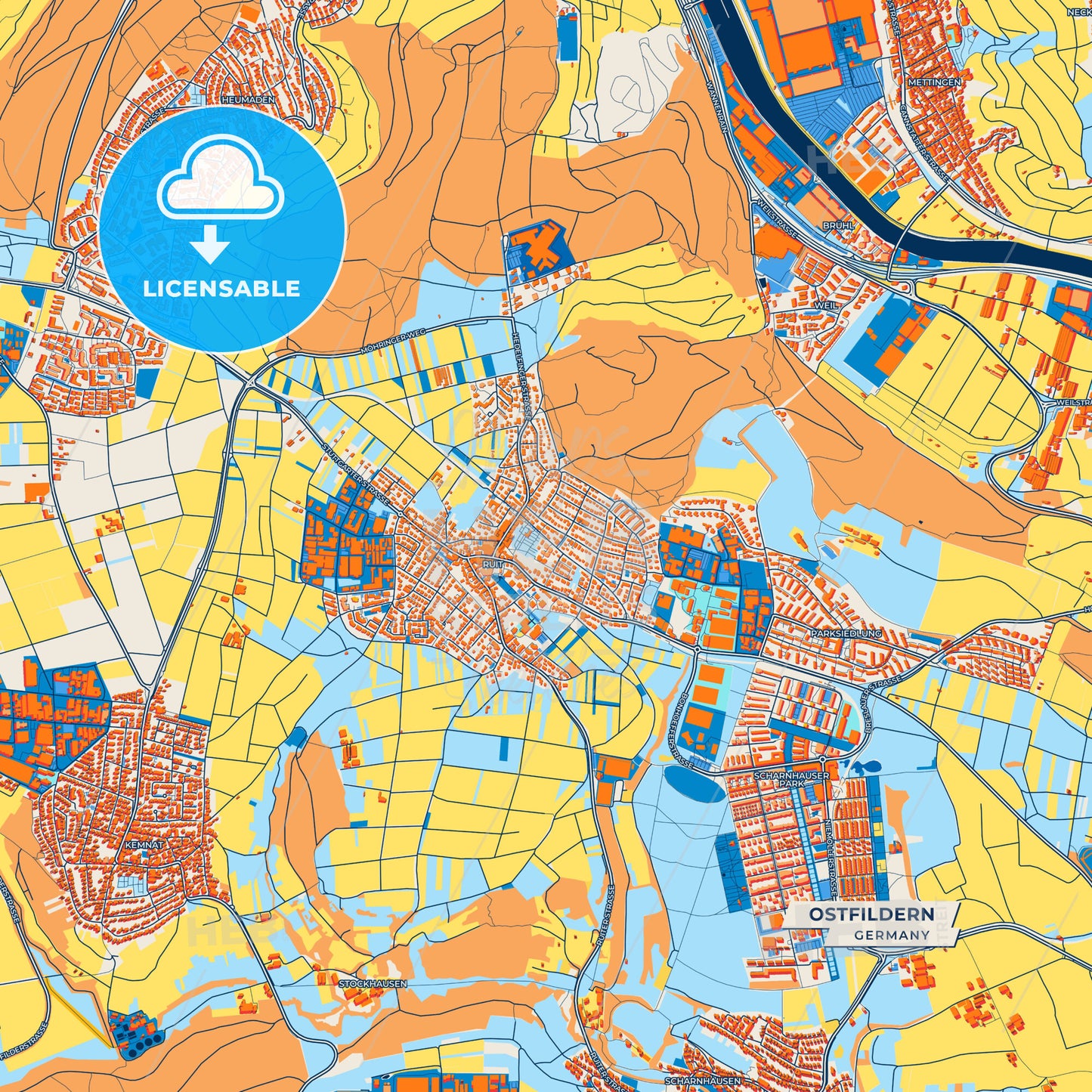 Canvas Print Template of Ostfildern Street Map
