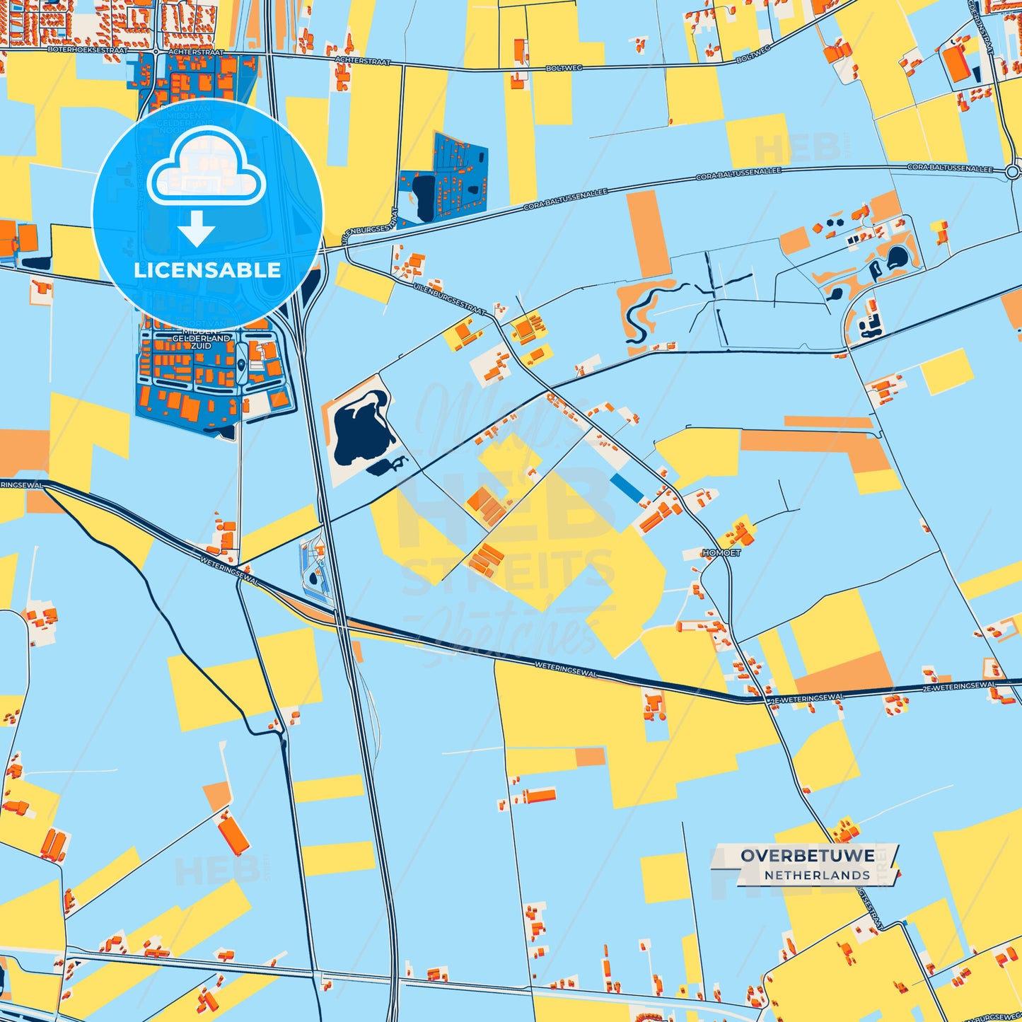 Canvas Print Template of Overbetuwe Street Map