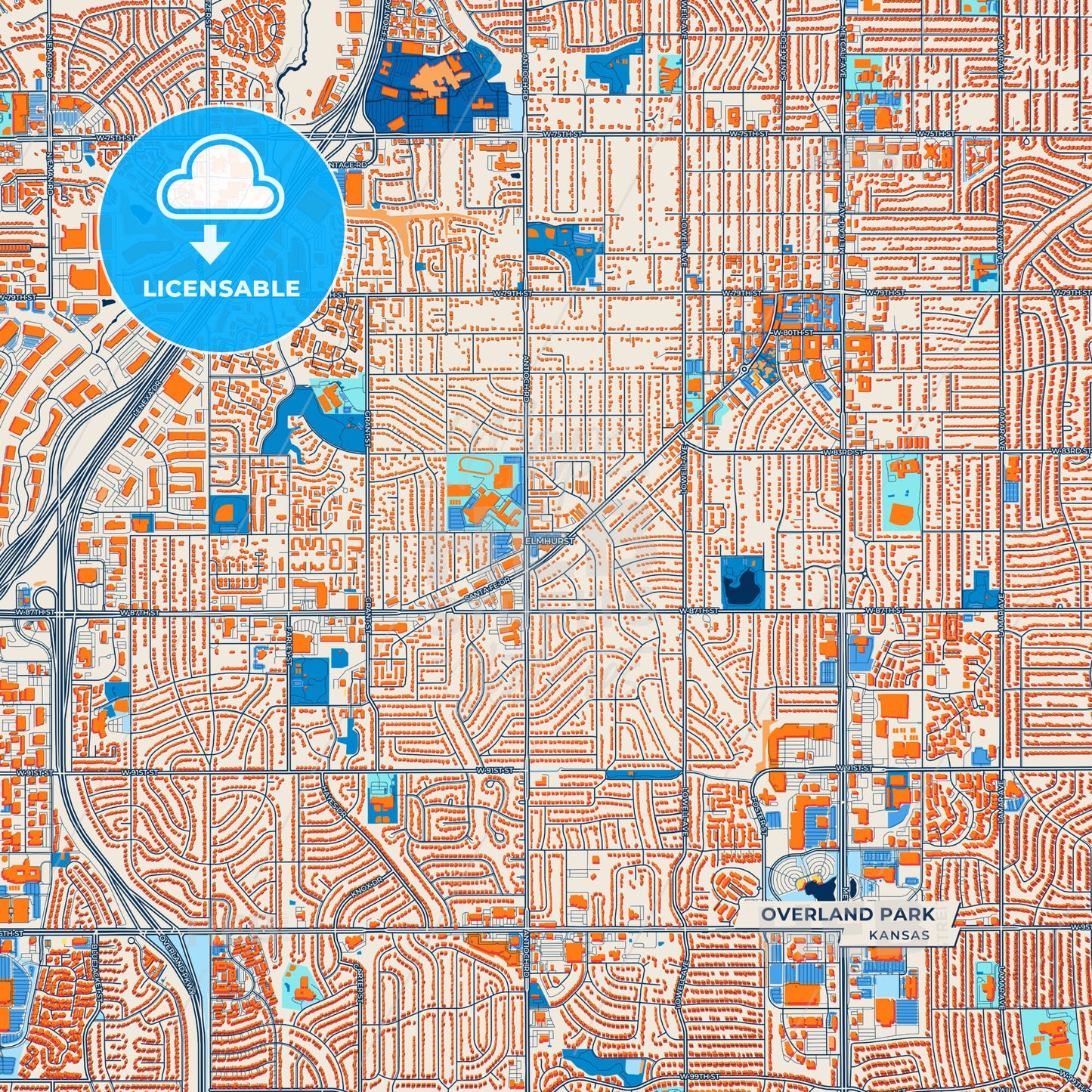 Canvas Print Template of Overland Park Street Map
