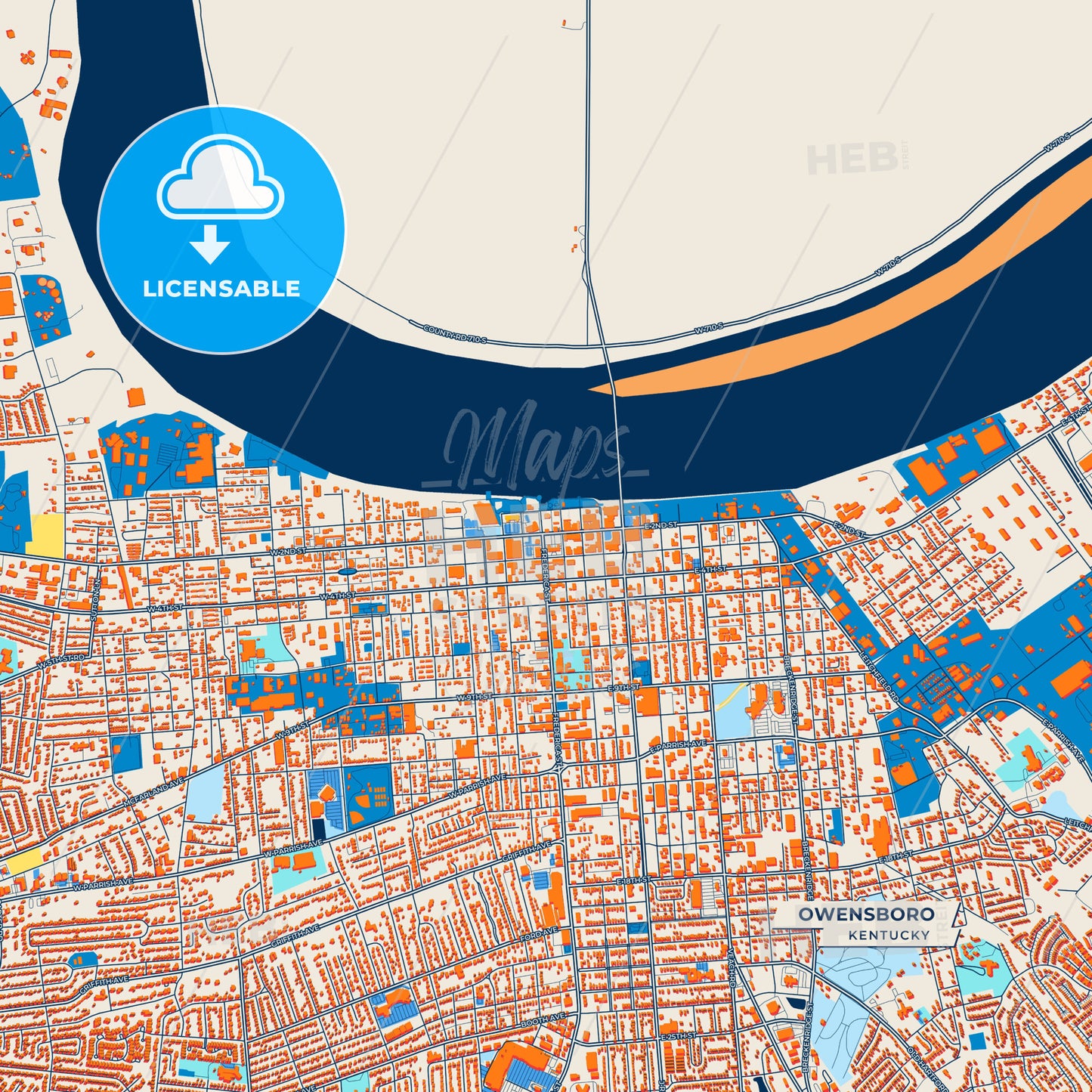 Canvas Print Template of Owensboro Street Map