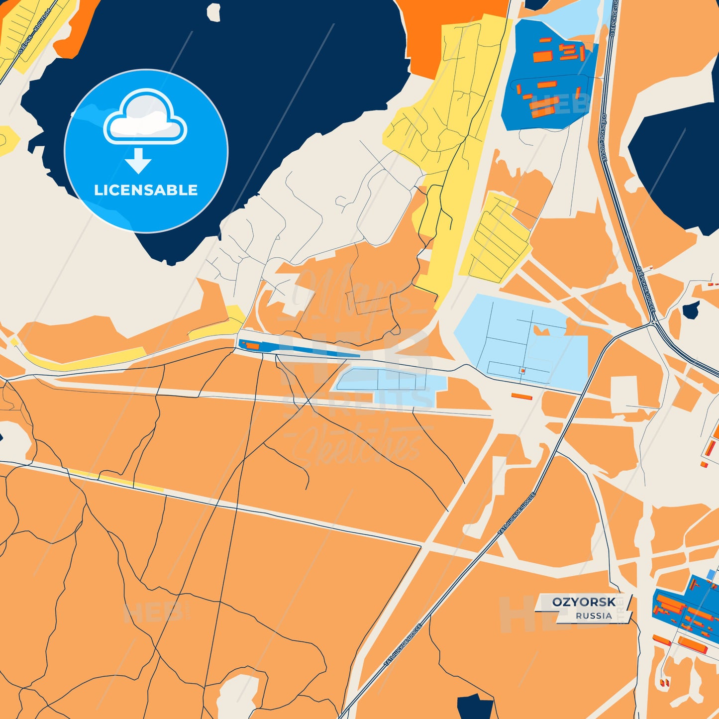 Canvas Print Template of Ozyorsk Street Map
