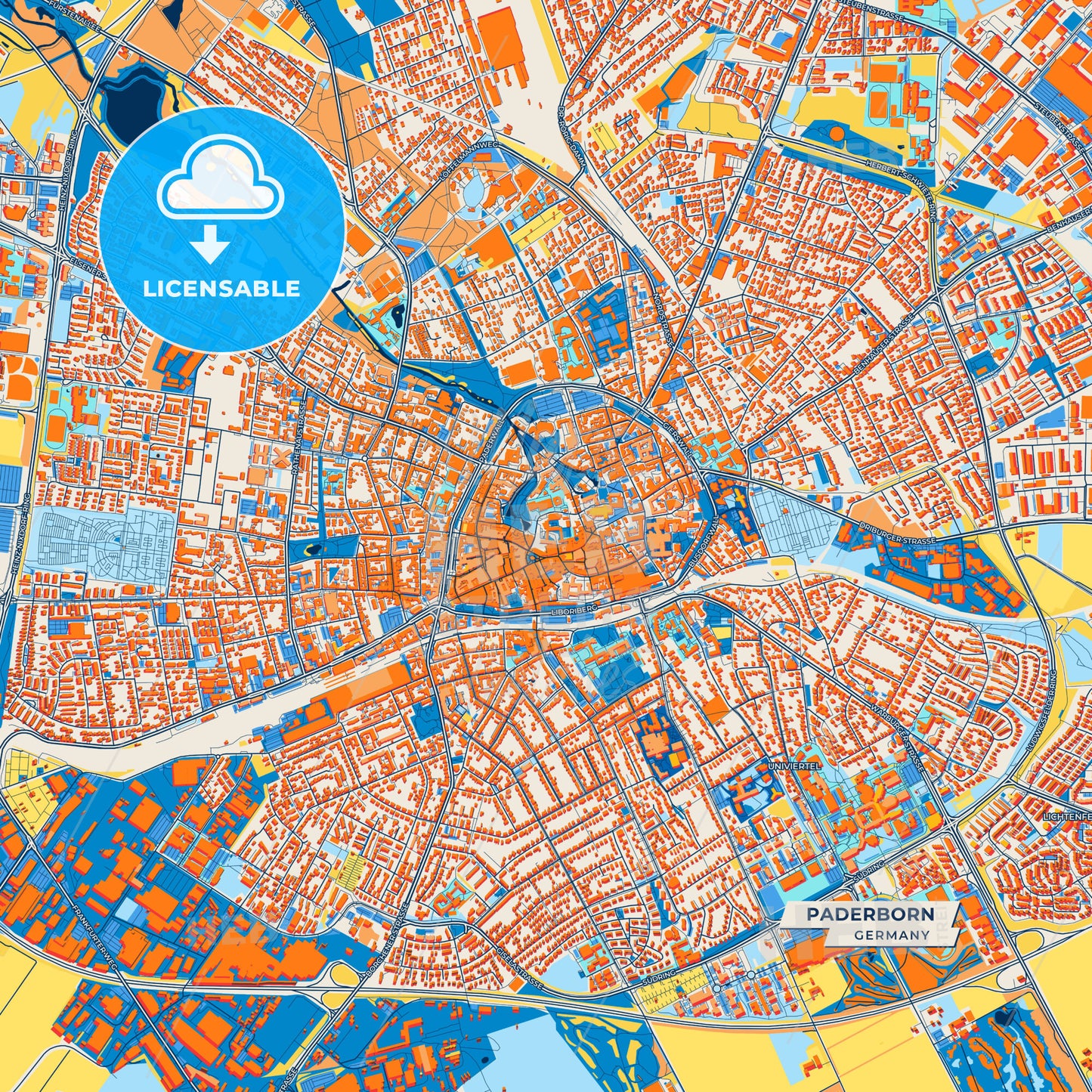 Canvas Print Template of Paderborn Street Map