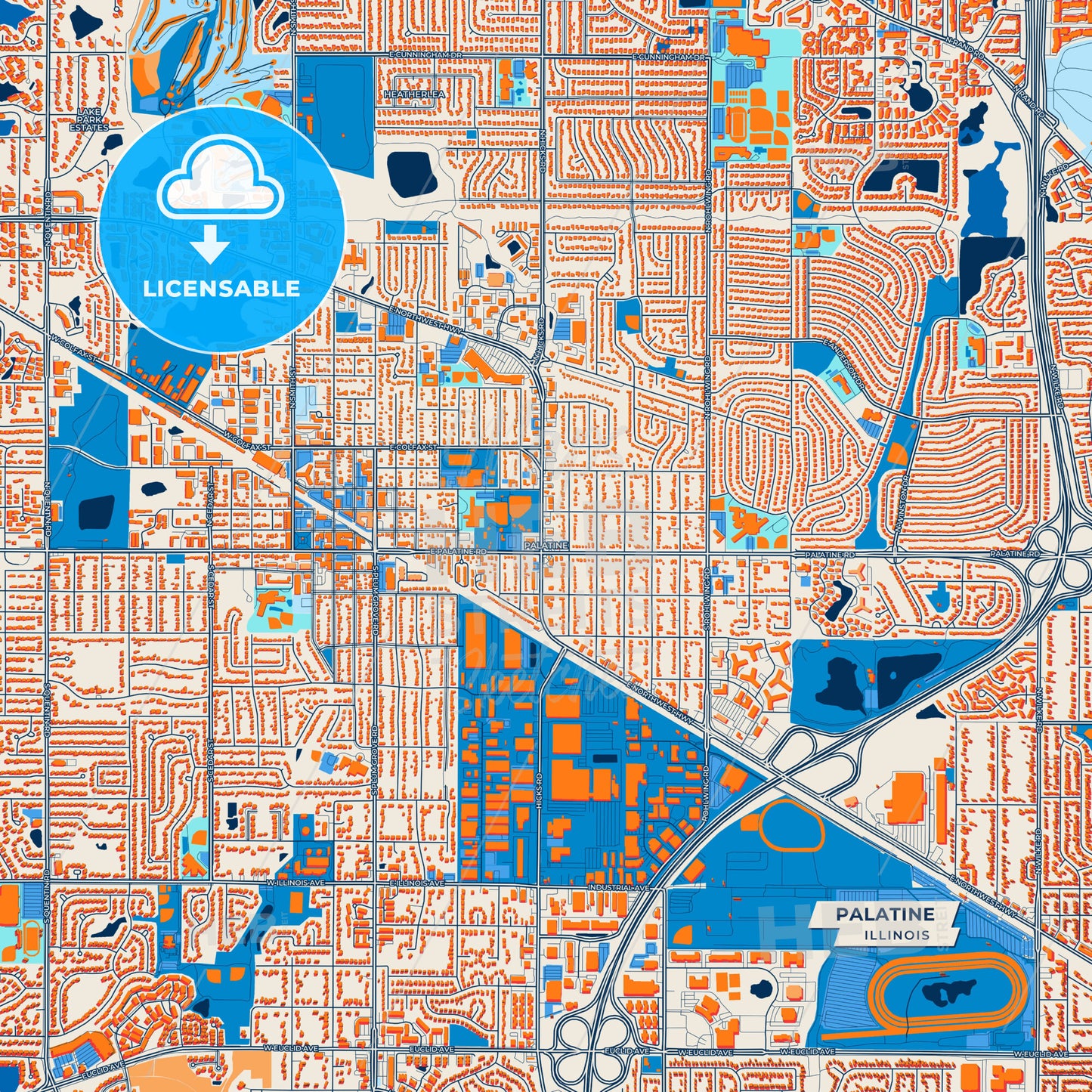 Canvas Print Template of Palatine Street Map