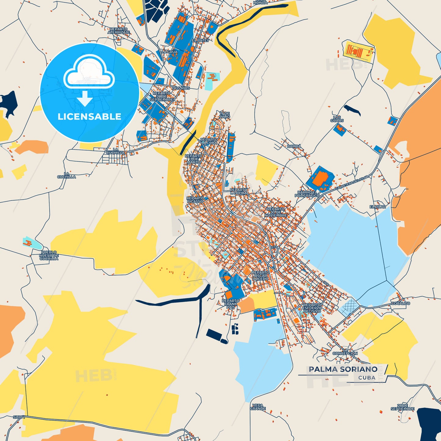 Canvas Print Template of Palma Soriano Street Map