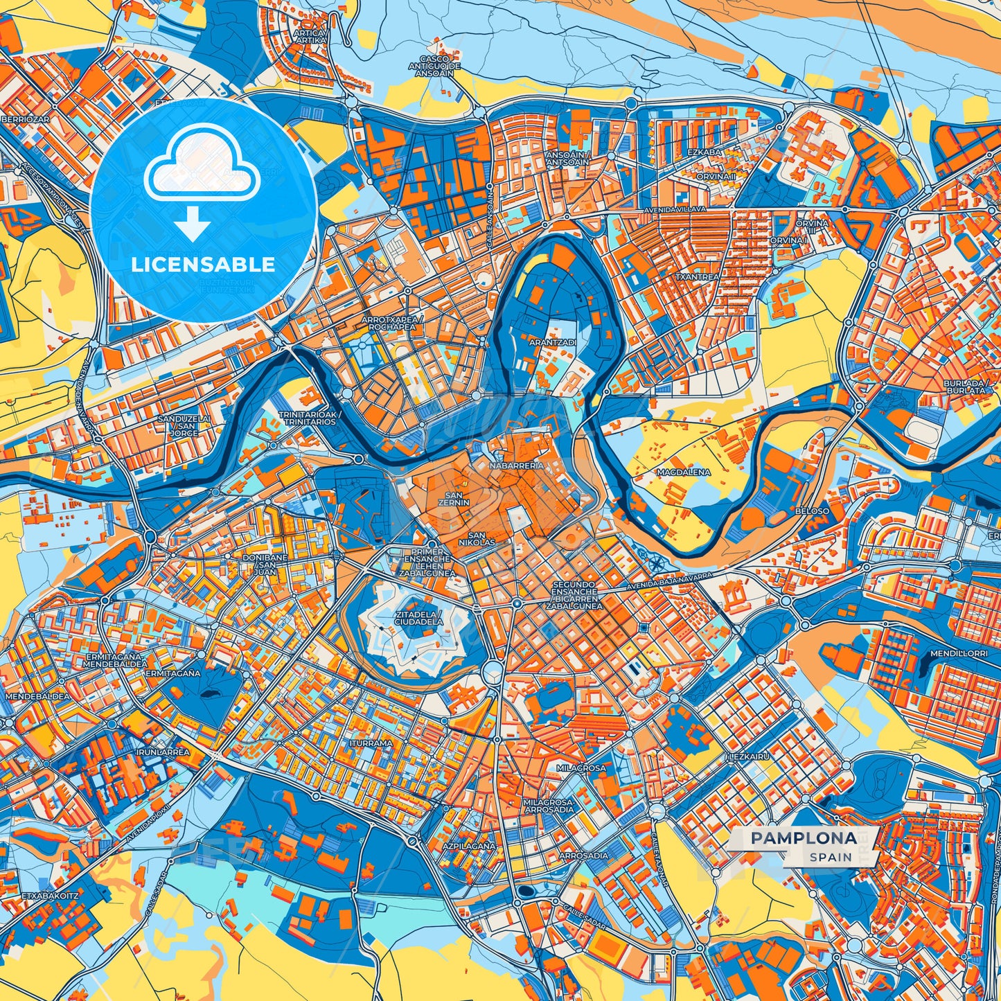 Canvas Print Template of Pamplona Street Map