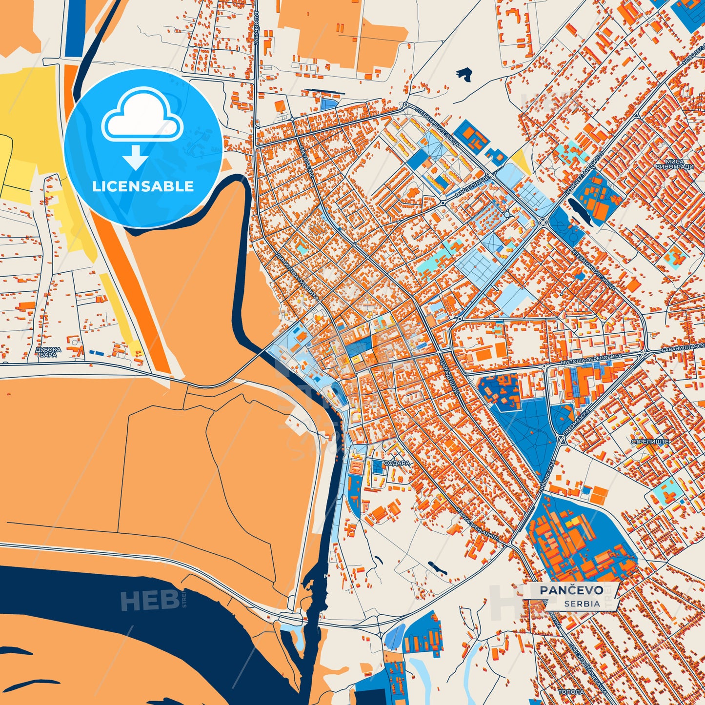 Canvas Print Template of Pančevo Street Map