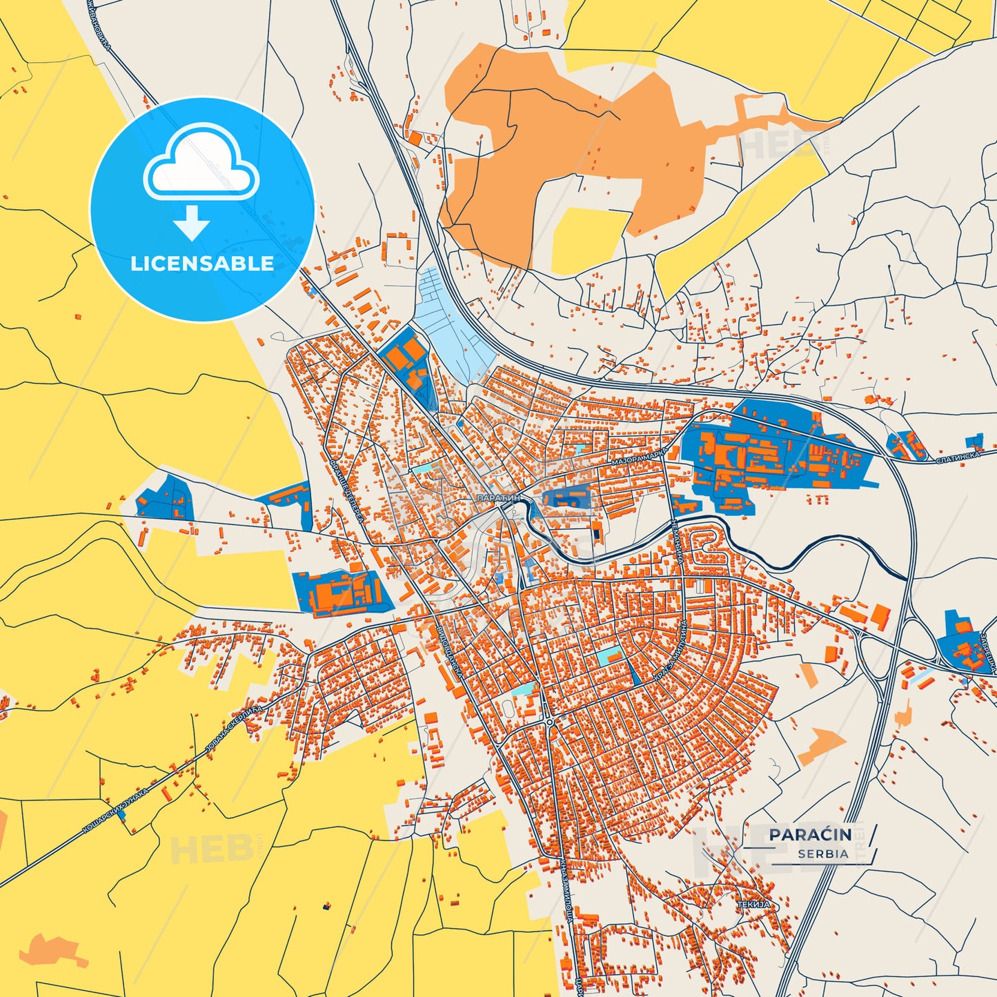 Canvas Print Template of Paraćin Street Map