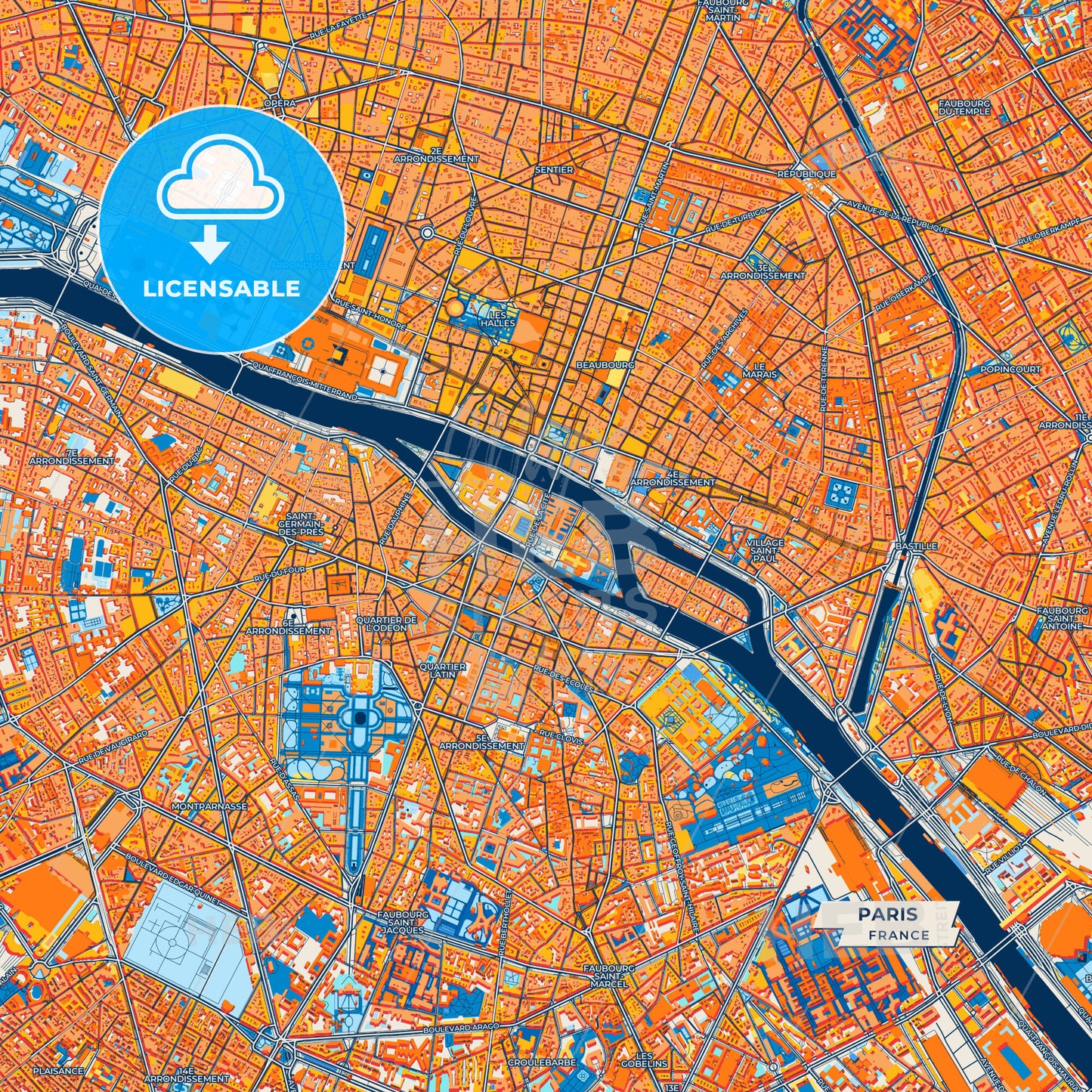 Canvas Print Template of Paris Street Map