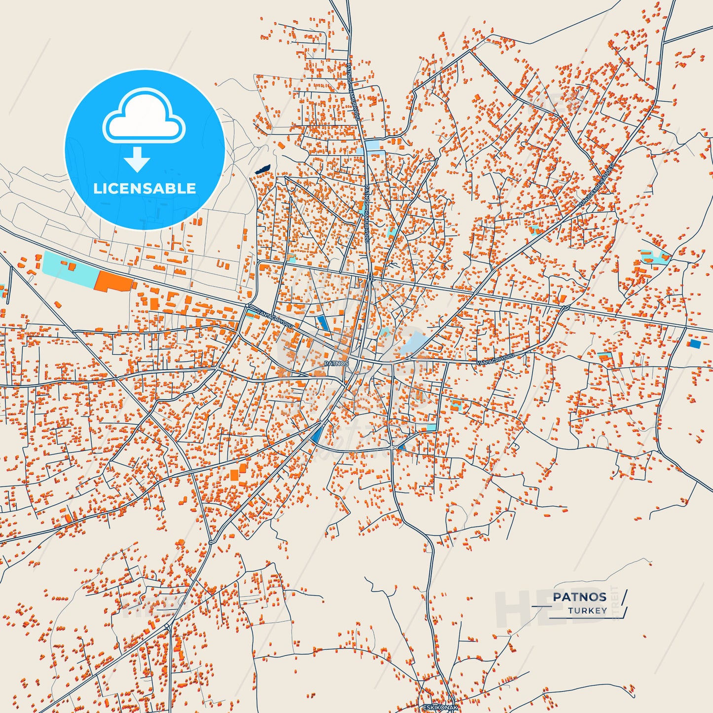 Canvas Print Template of Patnos Street Map