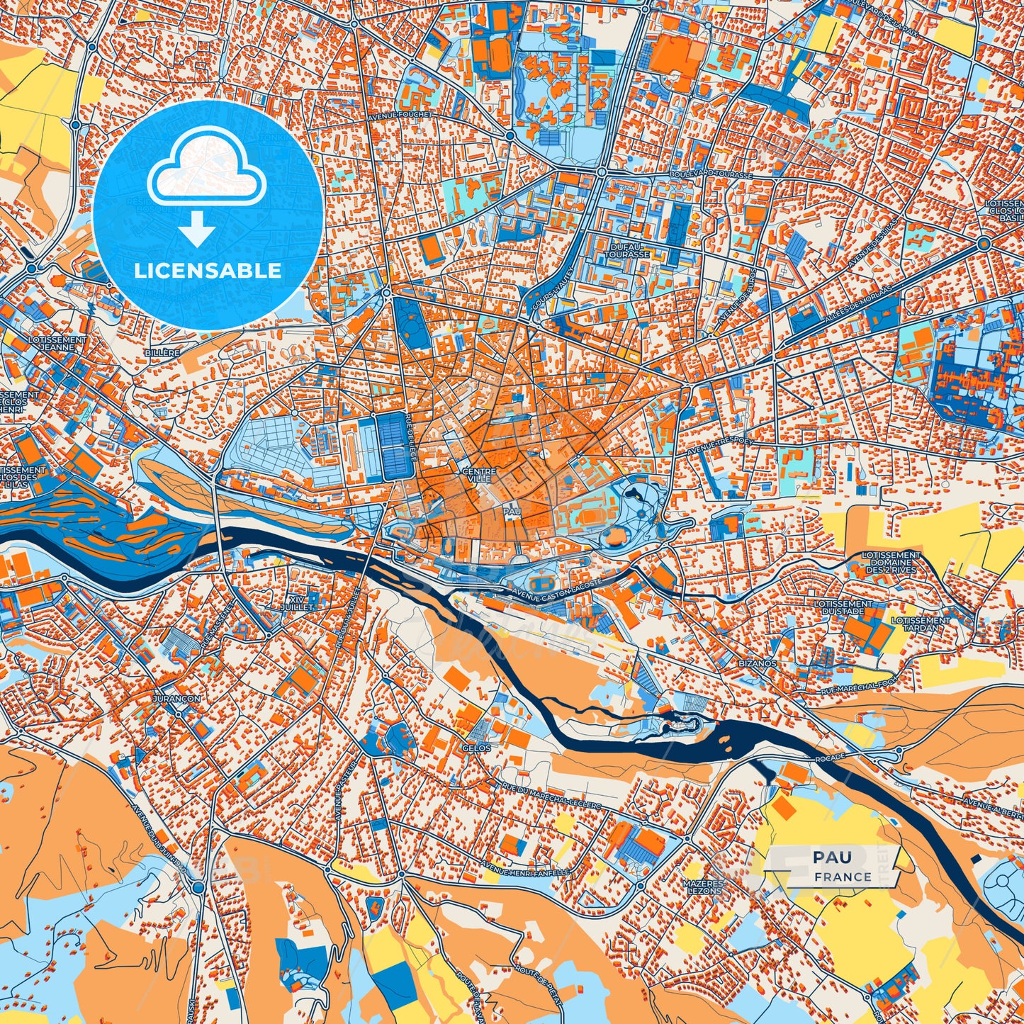 Canvas Print Template of Pau Street Map
