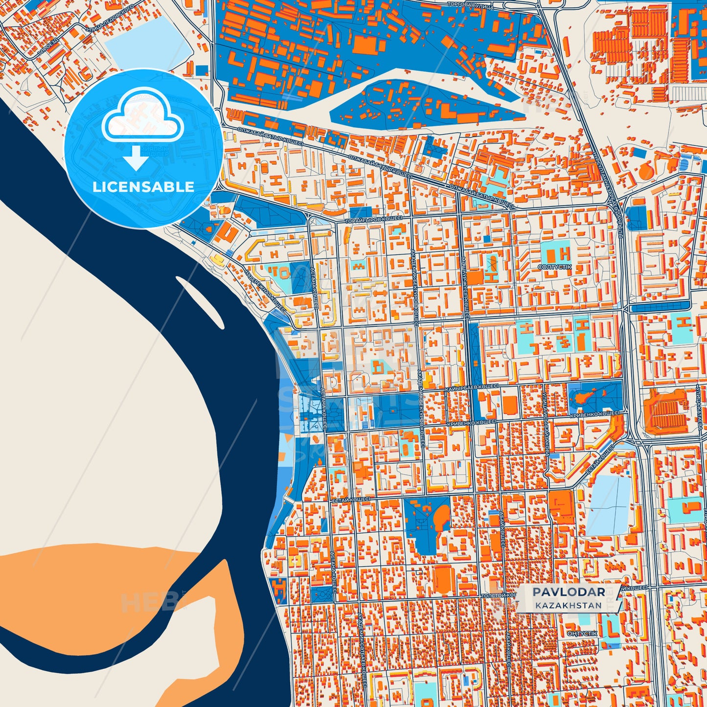 Canvas Print Template of Pavlodar Street Map