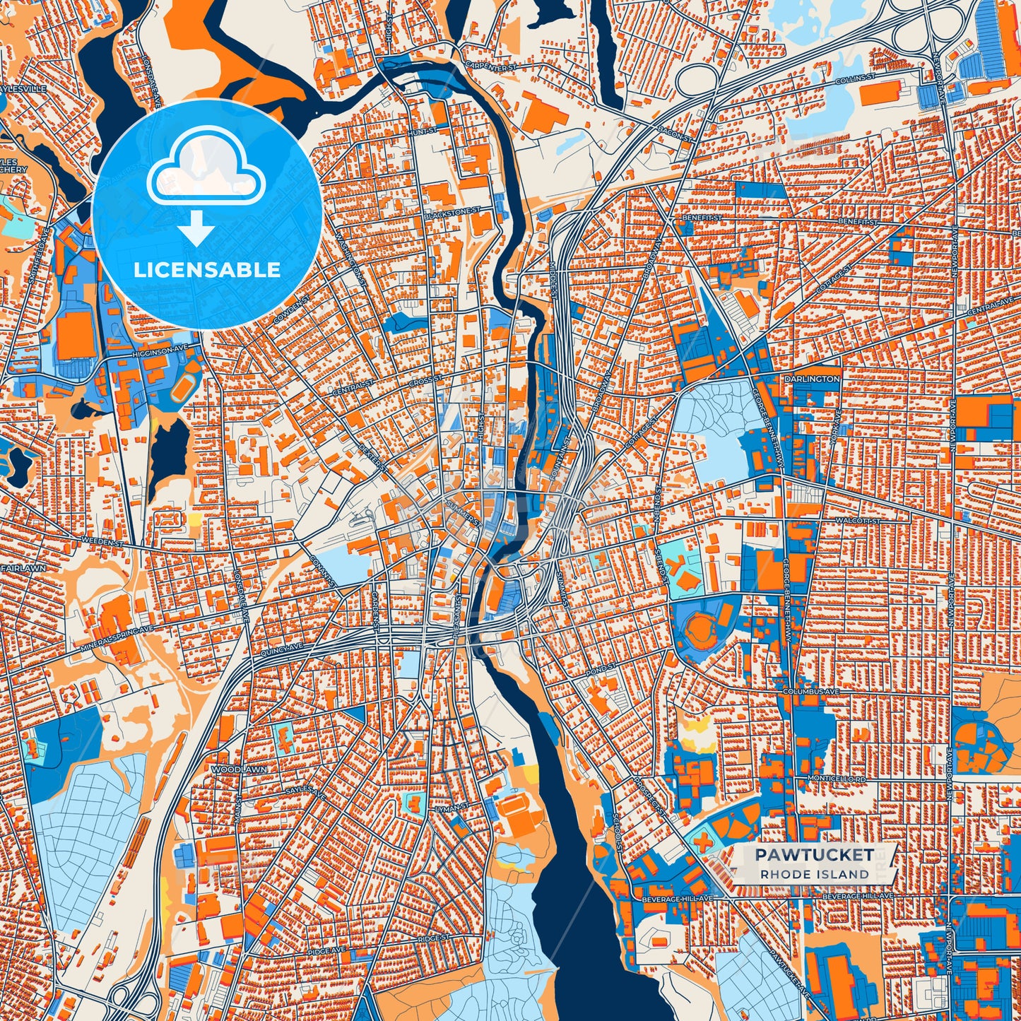 Canvas Print Template of Pawtucket Street Map
