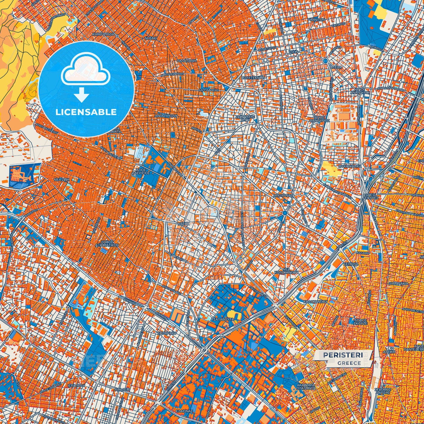 Canvas Print Template of Peristeri Street Map