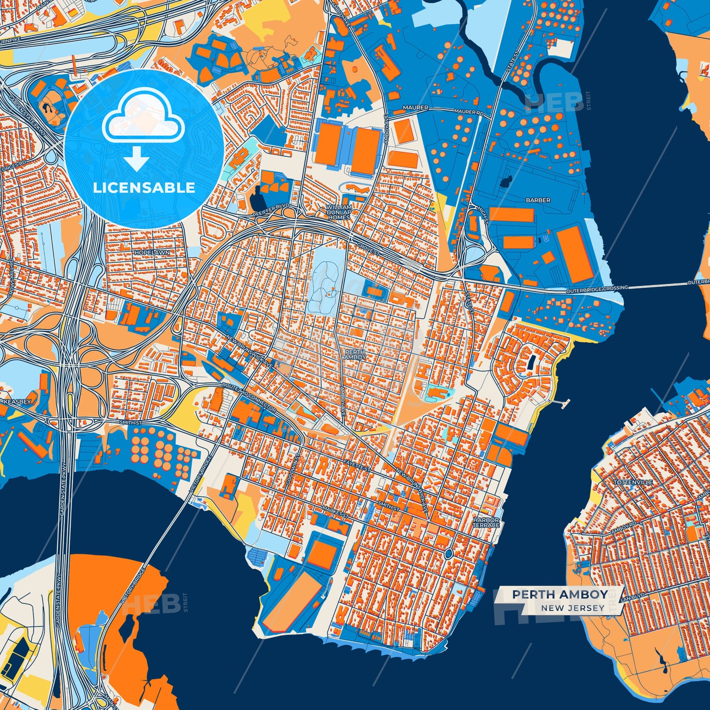 Canvas Print Template of Perth Amboy Street Map
