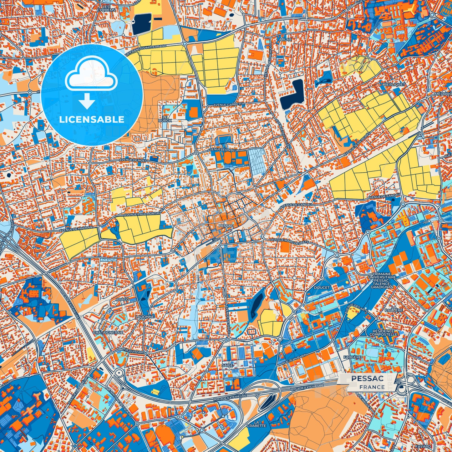 Canvas Print Template of Pessac Street Map