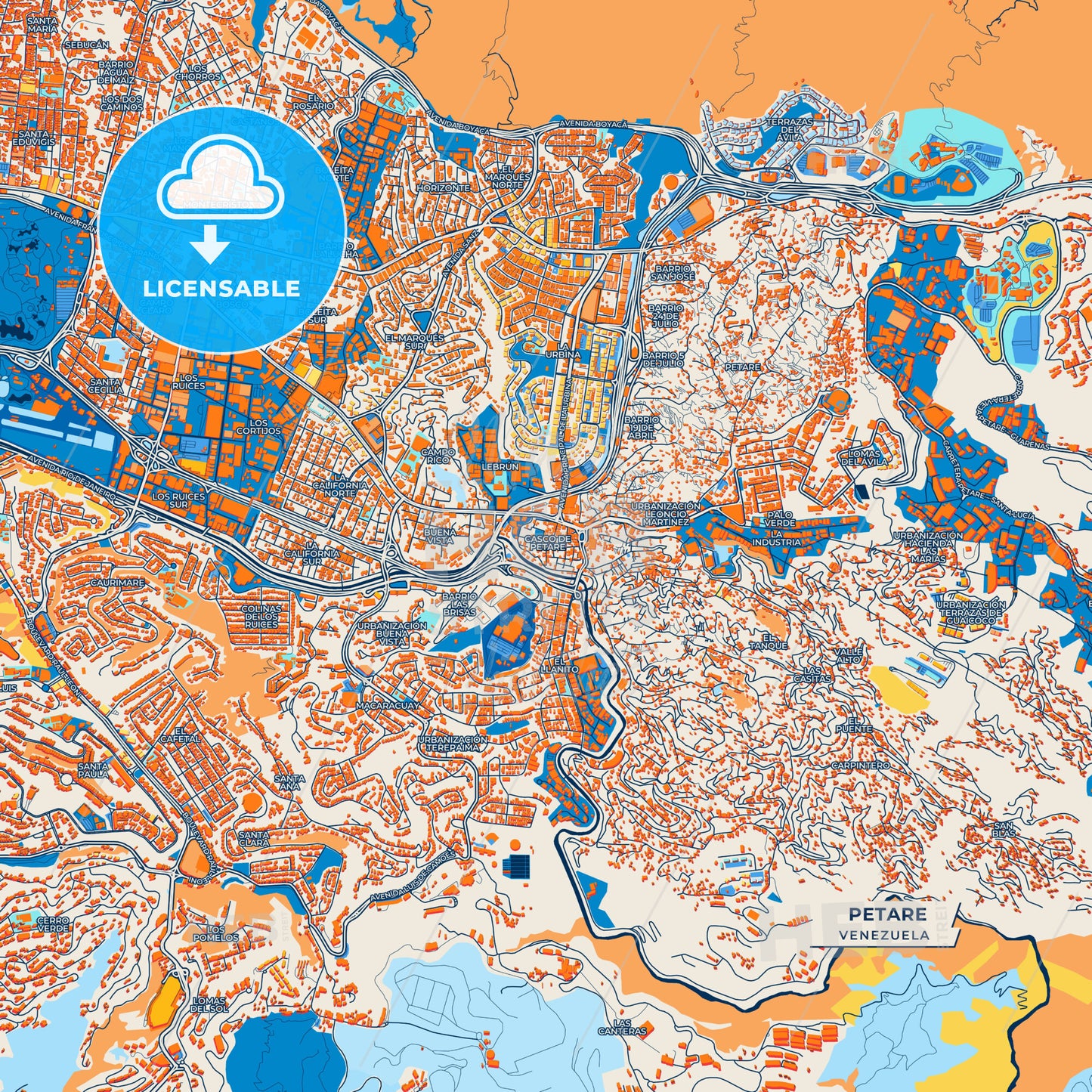 Canvas Print Template of Petare Street Map