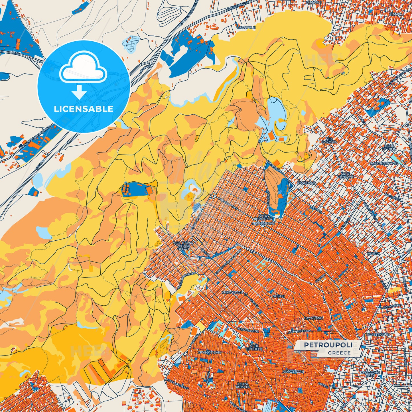 Canvas Print Template of Petroupoli Street Map