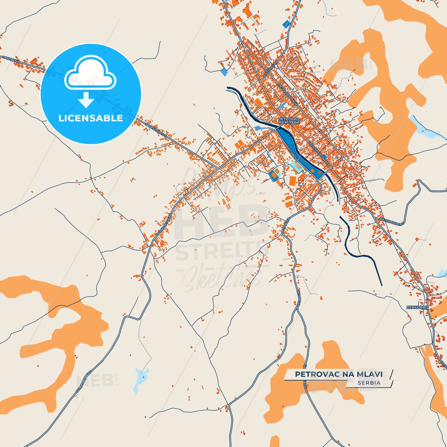 Canvas Print Template of Petrovac na Mlavi Street Map