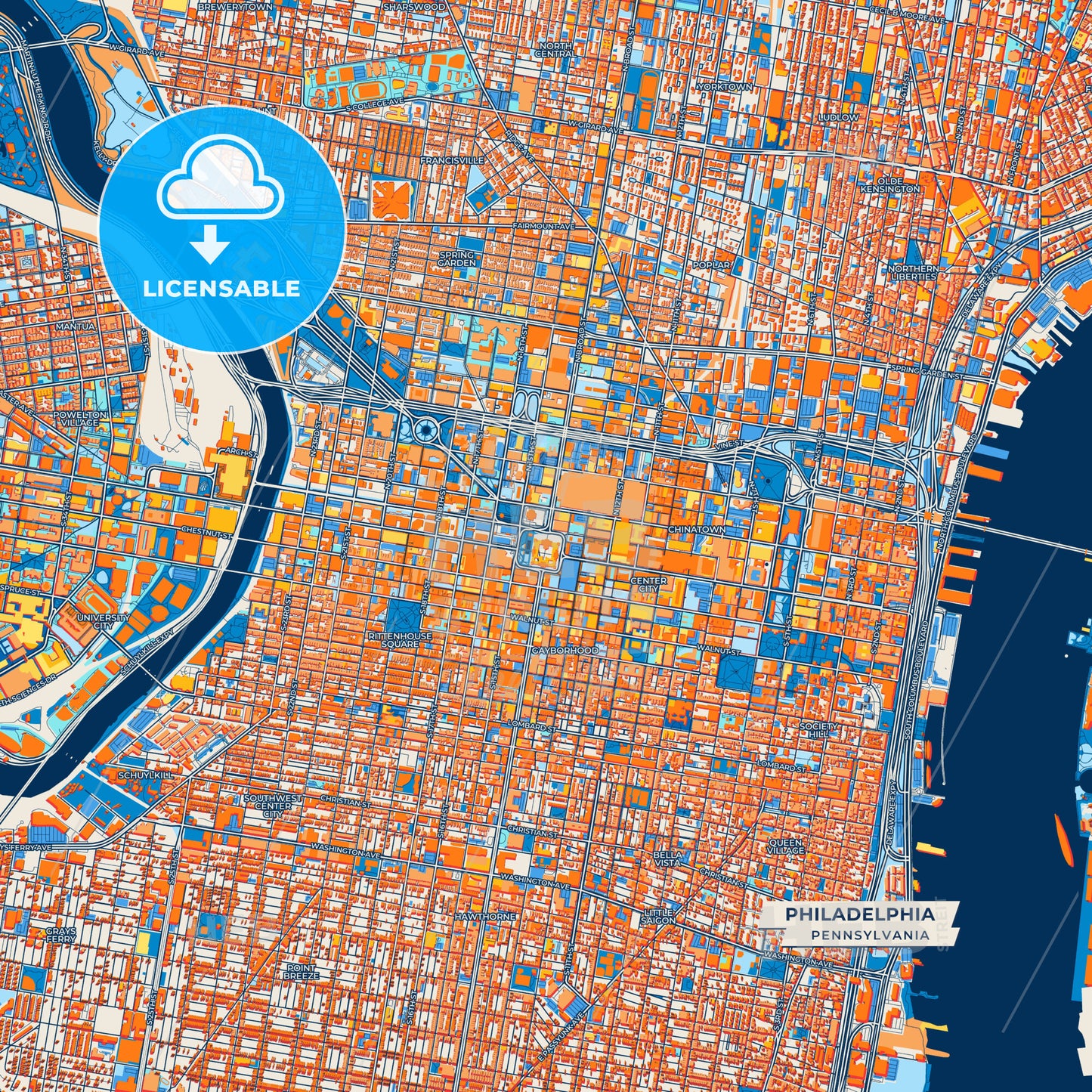 Canvas Print Template of Philadelphia Street Map