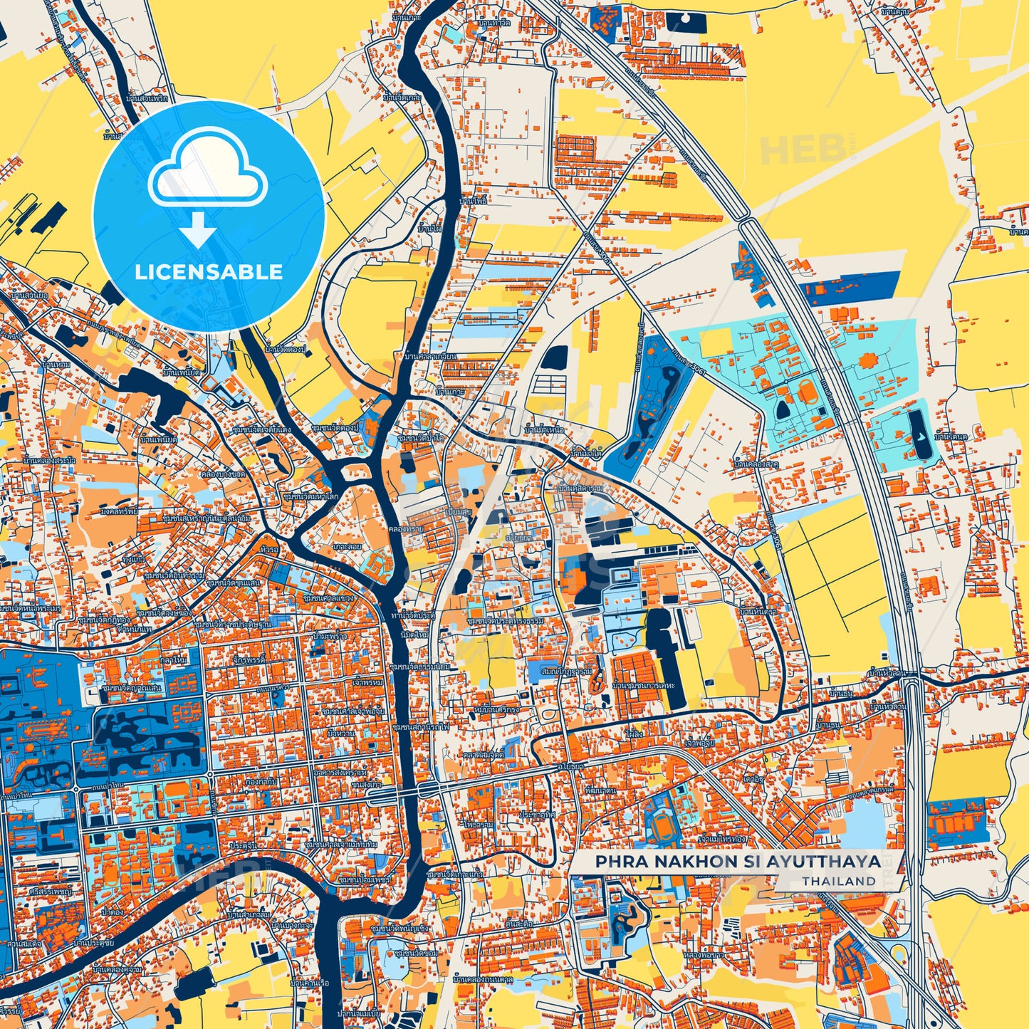 Canvas Print Template of Phra Nakhon Si Ayutthaya Street Map