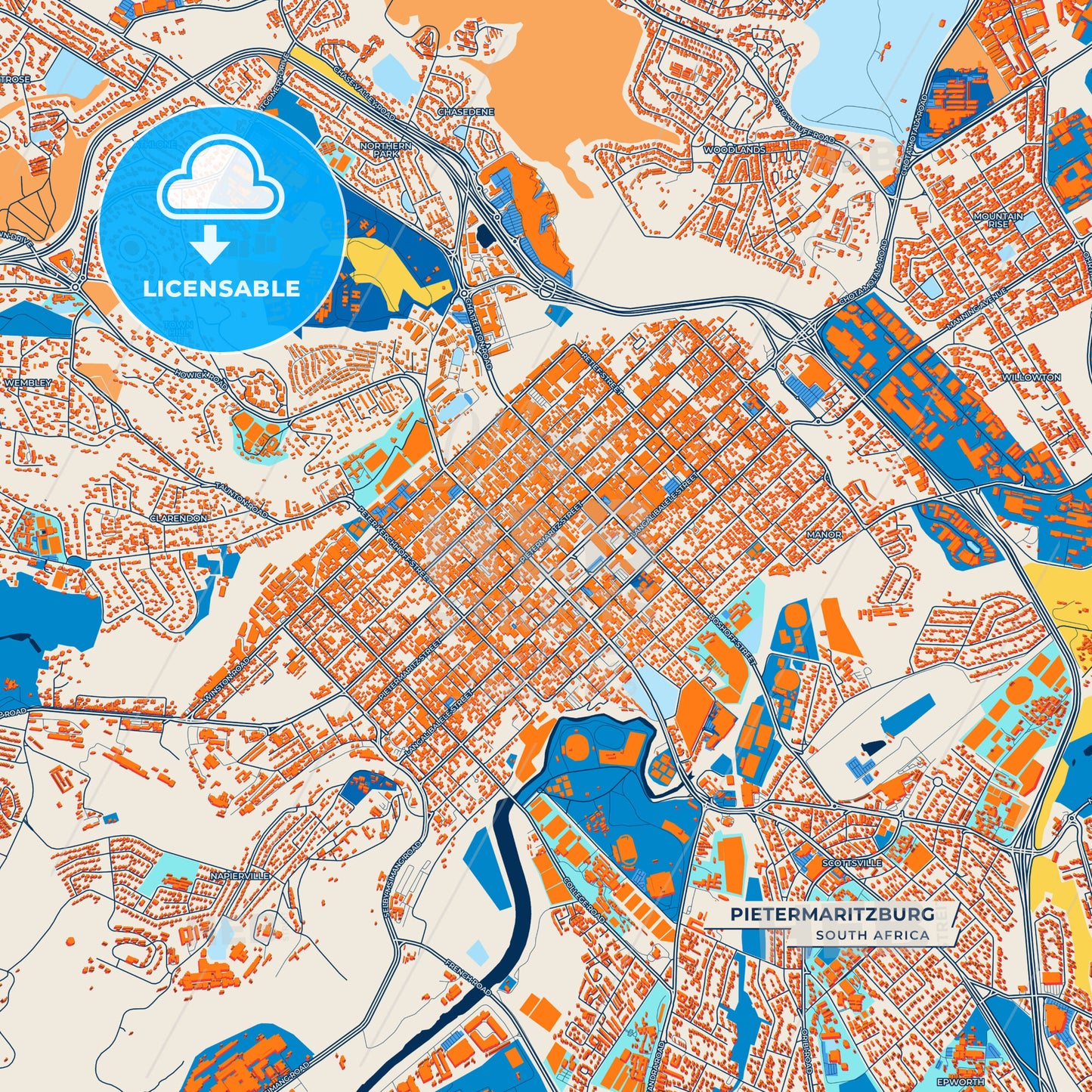 Canvas Print Template of Pietermaritzburg Street Map
