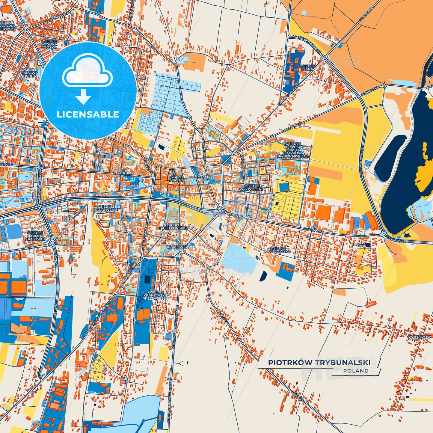 Canvas Print Template of Piotrków Trybunalski Street Map