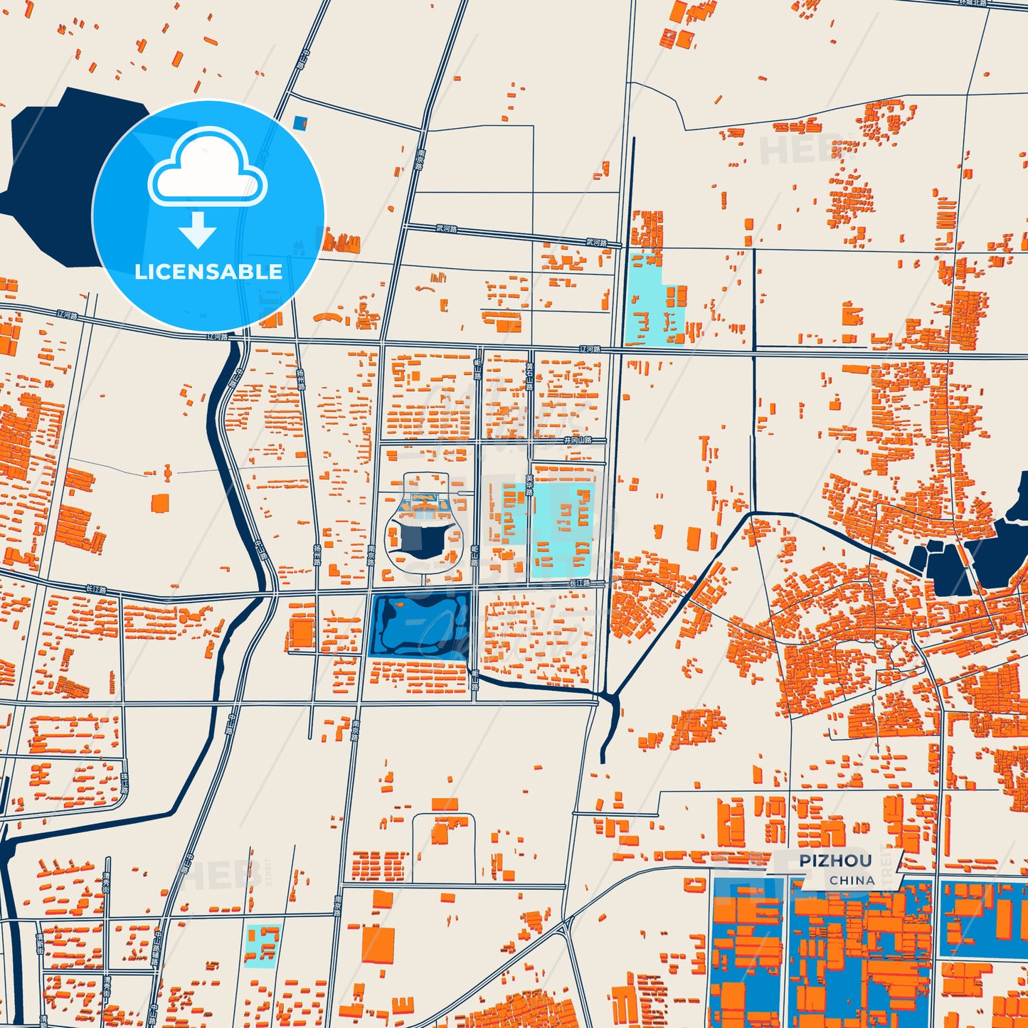 Canvas Print Template of Pizhou Street Map