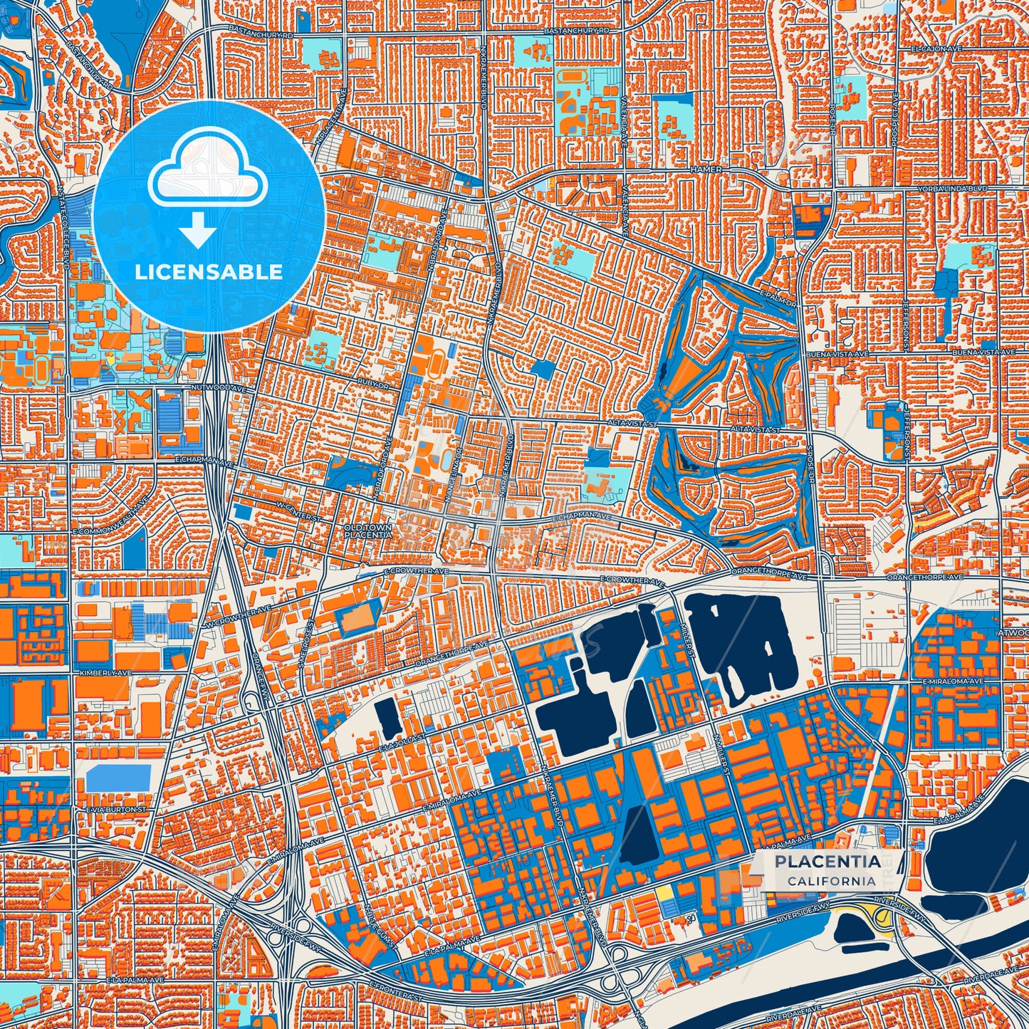 Canvas Print Template of Placentia Street Map